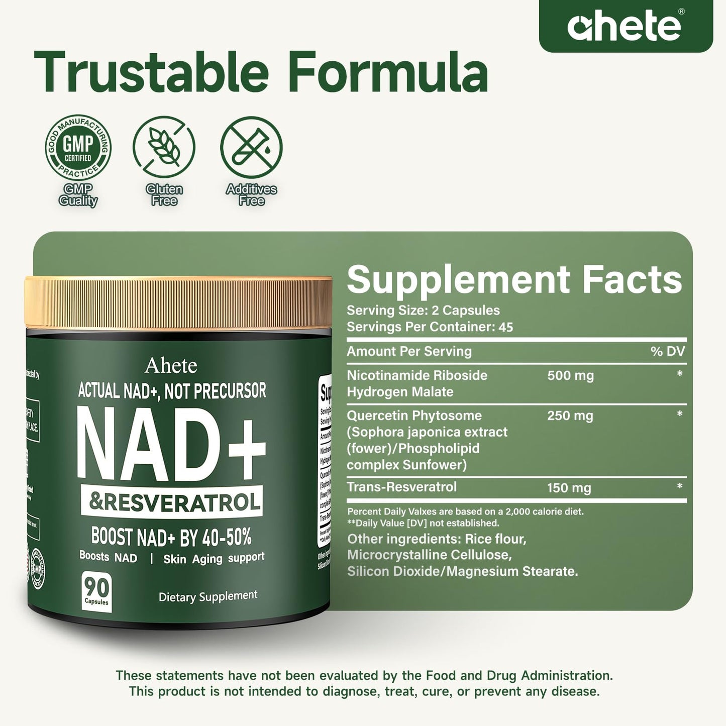 Ahete NAD Resveratrol Supplement 90 Capsules