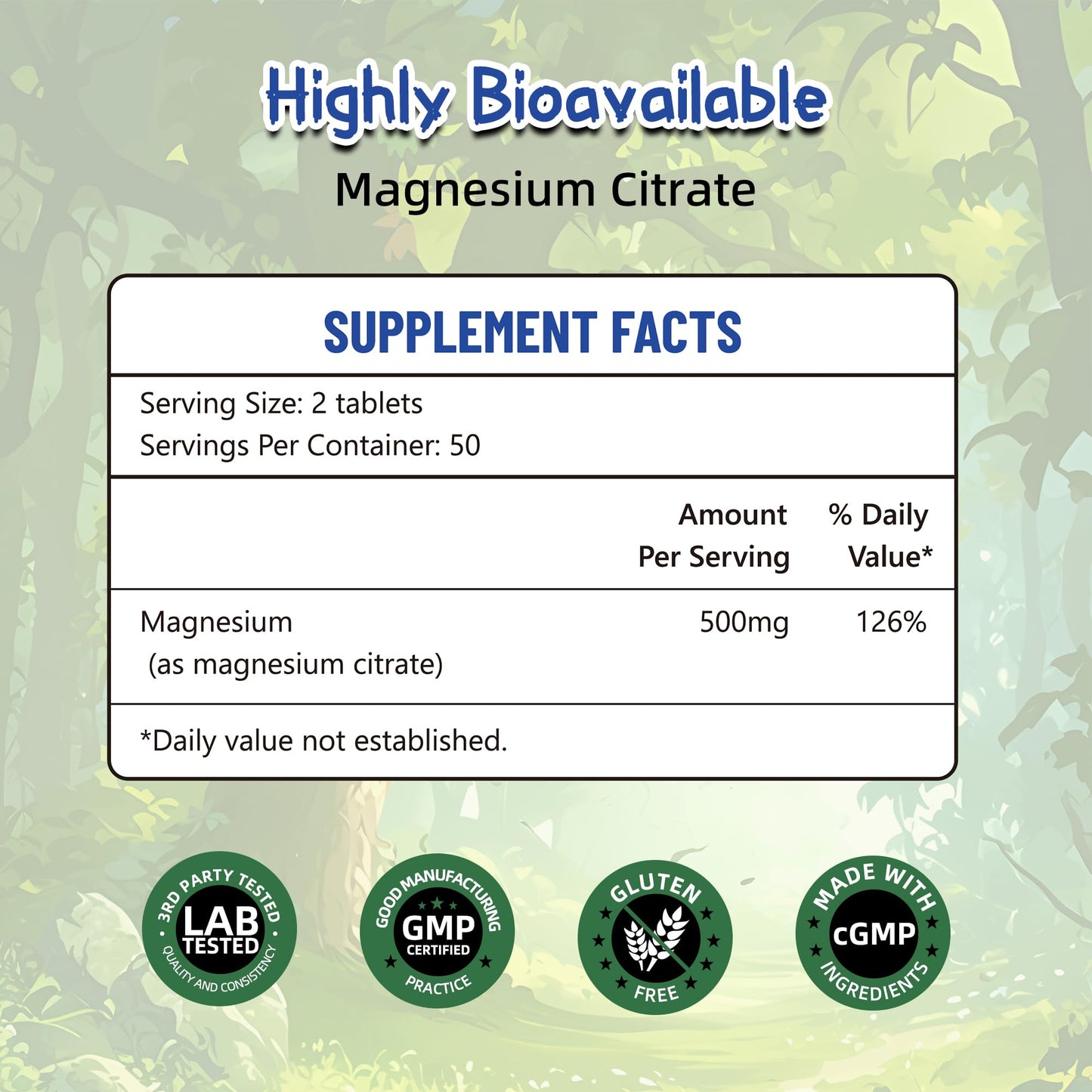 NoMiLu Magnesium Citrate 500 MG Tablet, 100 Tablets