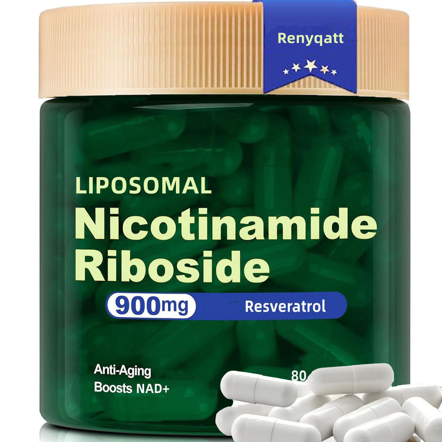 Renyqatt NAD+ Supplement - Liposomal Nicotinamide Riboside - Anti-Aging, Energy, Focus Capsules, 1 Count