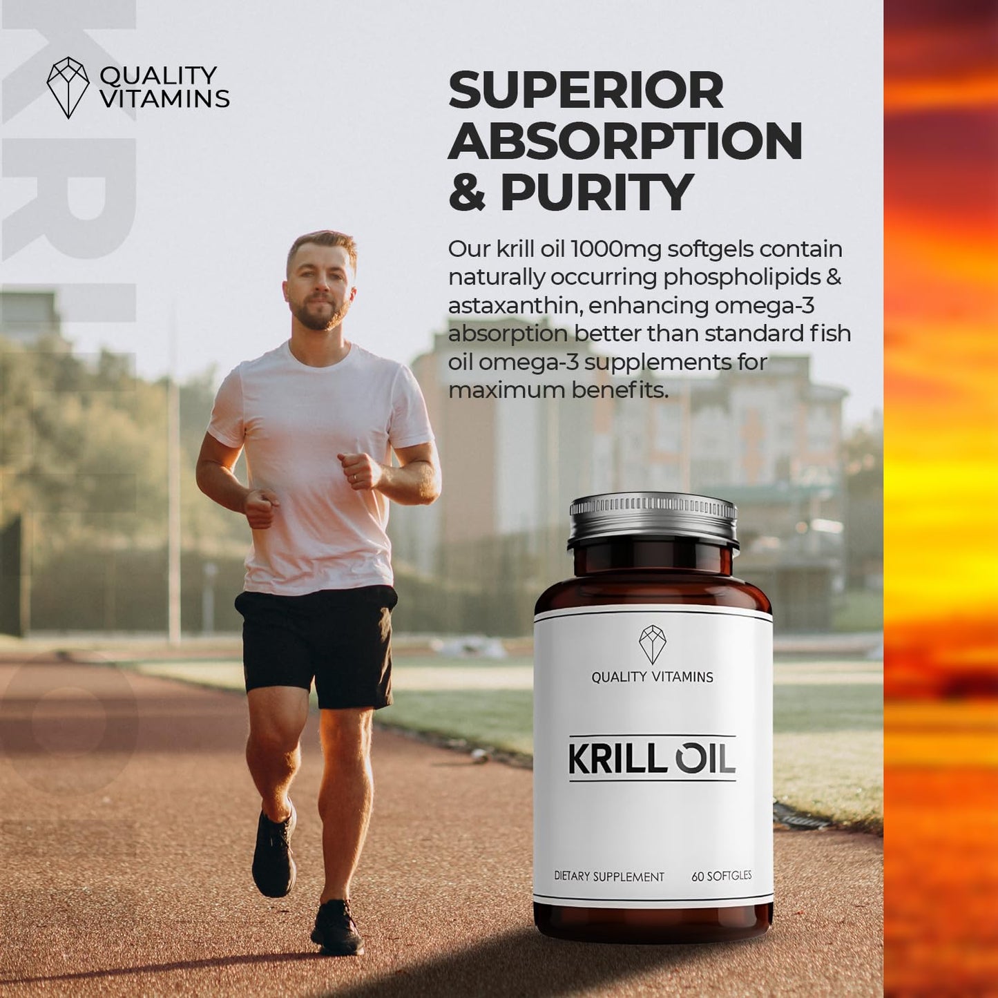 QUALITY VITAMINS Krill Oil 1000mg Omega-3 EPA DHA Fish & Cod Liver Oil Softgels, 60 Count