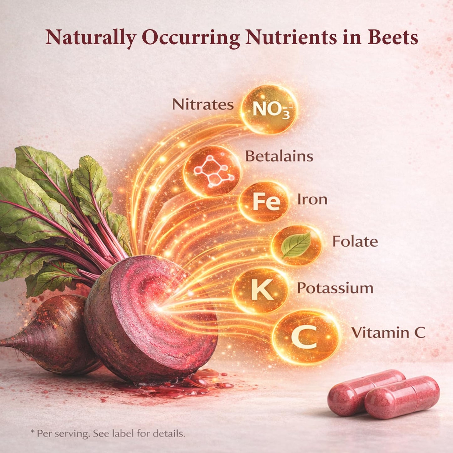 Beravia Organic Beet Root Capsules 1300 mg Beetroot per Serving, 60 Capsules