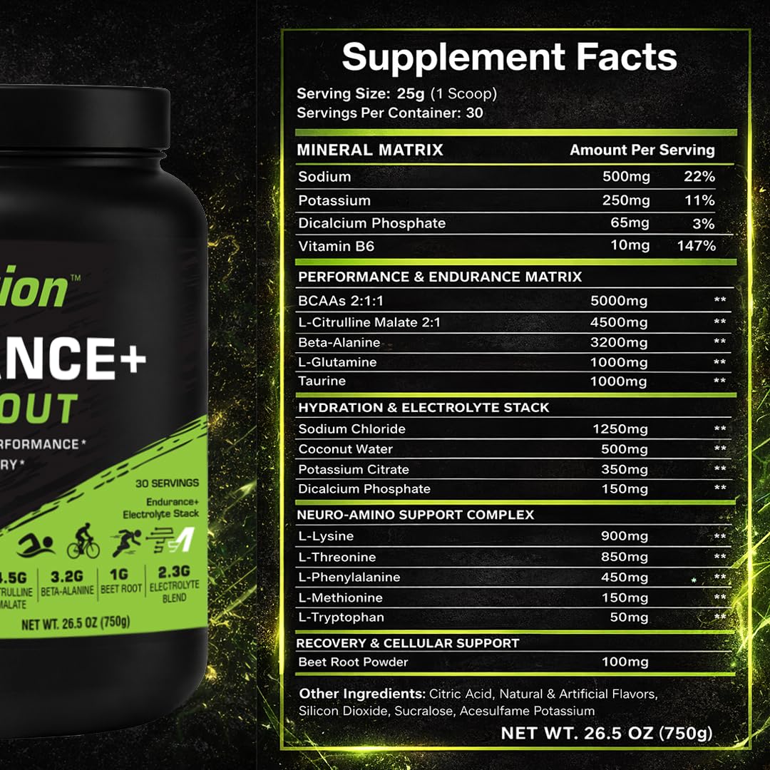 MAPtrition Endurance+ Powder Enduro-Berry - Caffeine-Free Pre-Workout, Endurance & Hydration Formula with EAAs, Citrulline Malate, Beta-Alanine & Electrolytes for Running, Crossfit & Sports Training 18.4