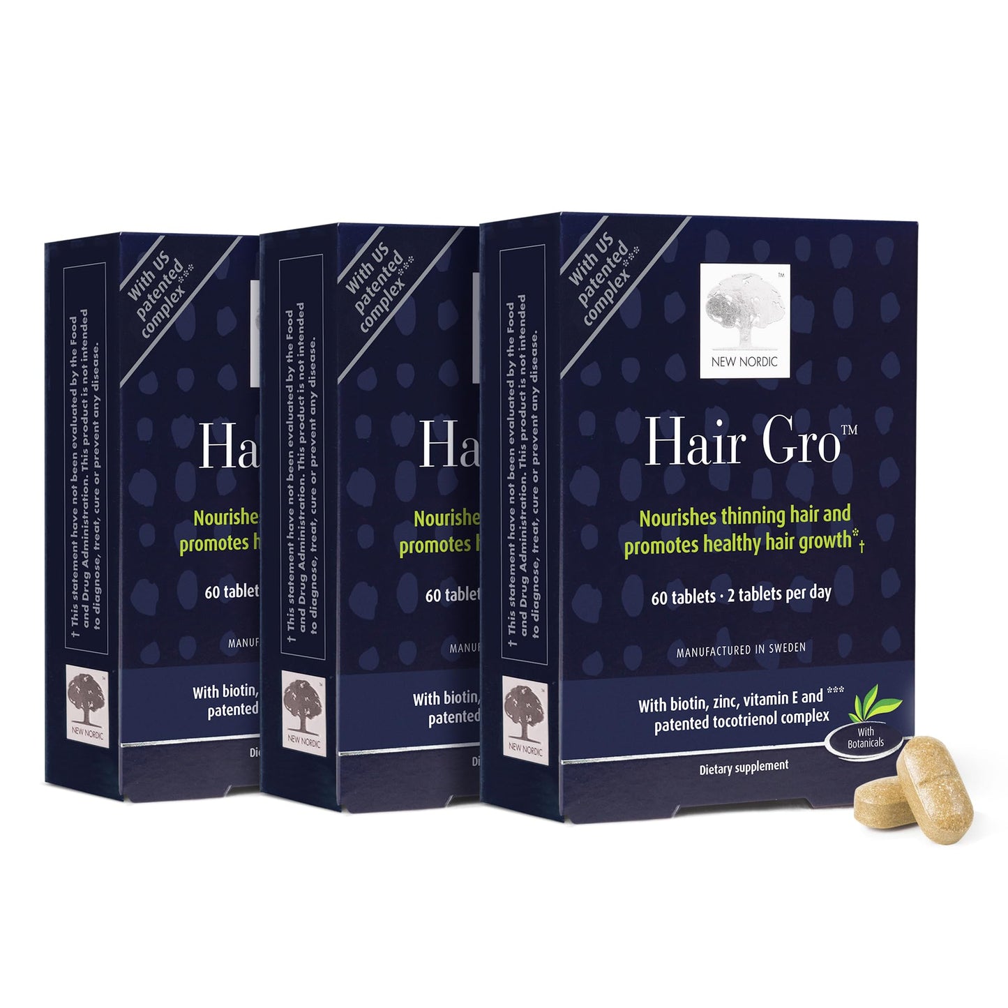 NEW NORDIC Hair GRO Tablets Biotin & Tocotrienol Complex, 180 Tablets