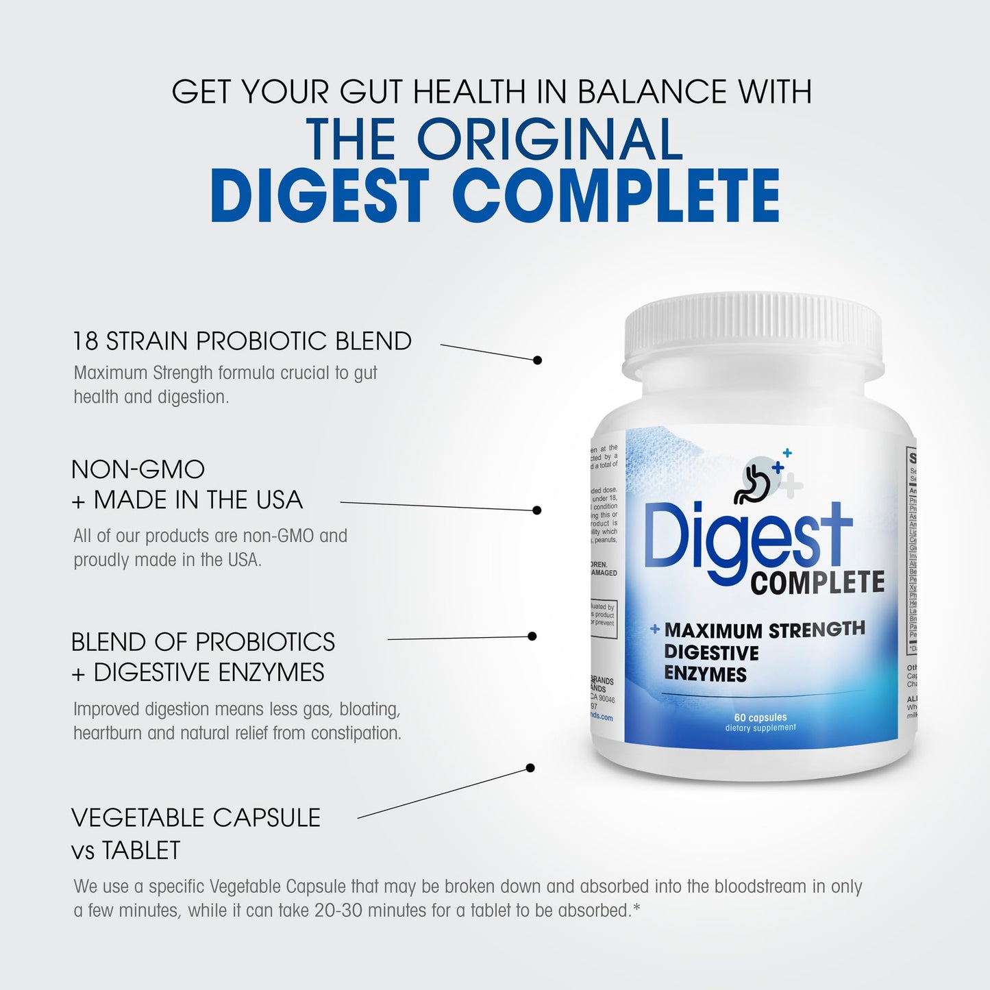 Instant Brands Digest Complete 2-in-1 Probiotic Digestive Enzymes Capsule 60 Capsules