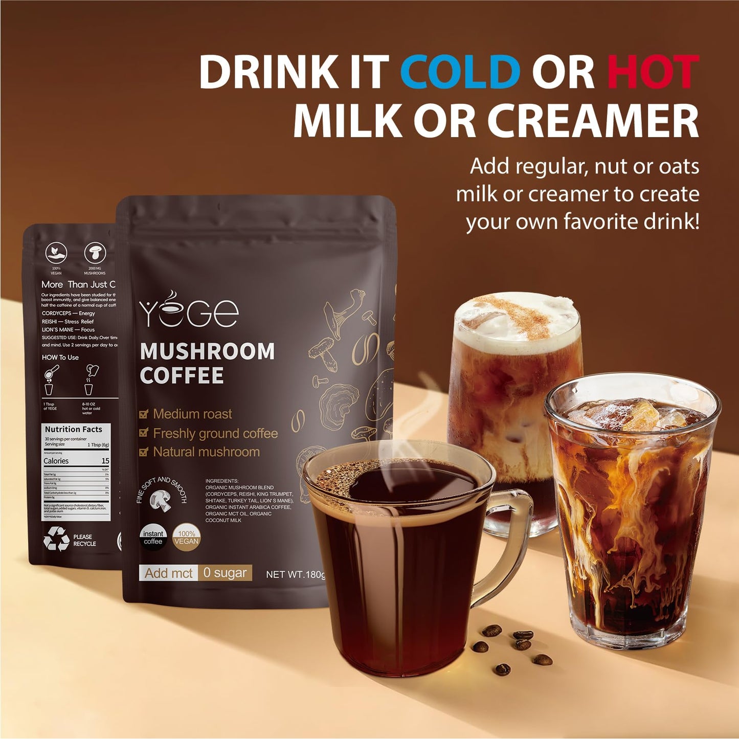 YEGE Mushroom Coffee Powder 30 Servings