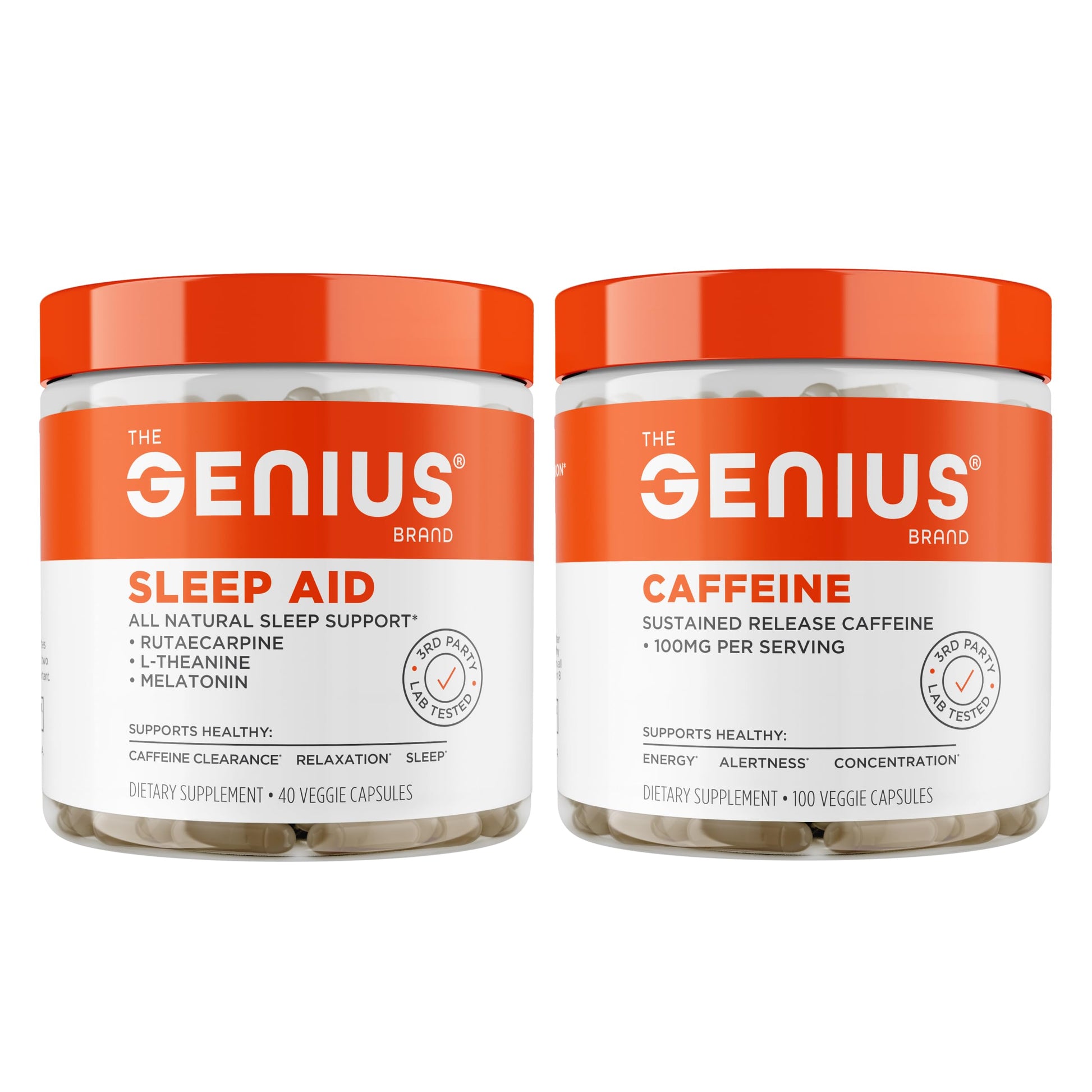 The Genius Brand Sleep AID and Caffeine Pills Day & Night Bundle, 140 Capsules