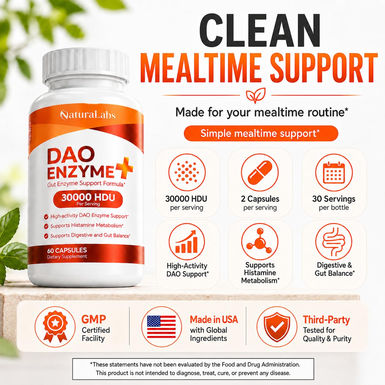 NATURALABS DAO Enzyme + Histamine Blocker - Triple-Strength 30,000 HDU Formula - DAO Enzyme Supplements with Vitamin C - Histamine Intolerance Digestive Support, 60 Capsules