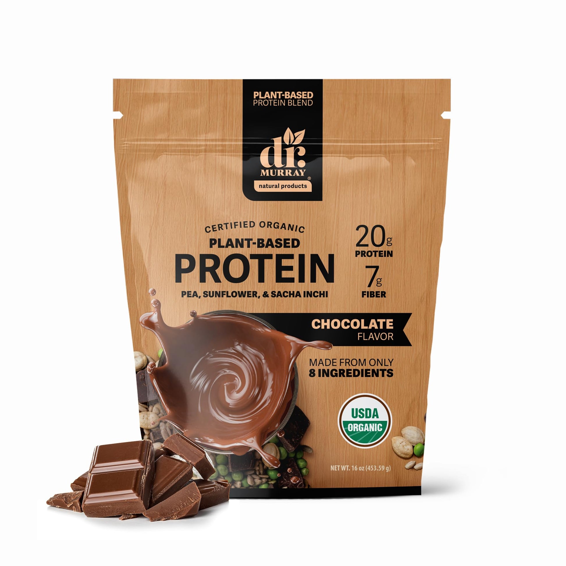 Dr. Murray Natural Products Organic Plant Based Protein Powder Chocolate Powder, 16