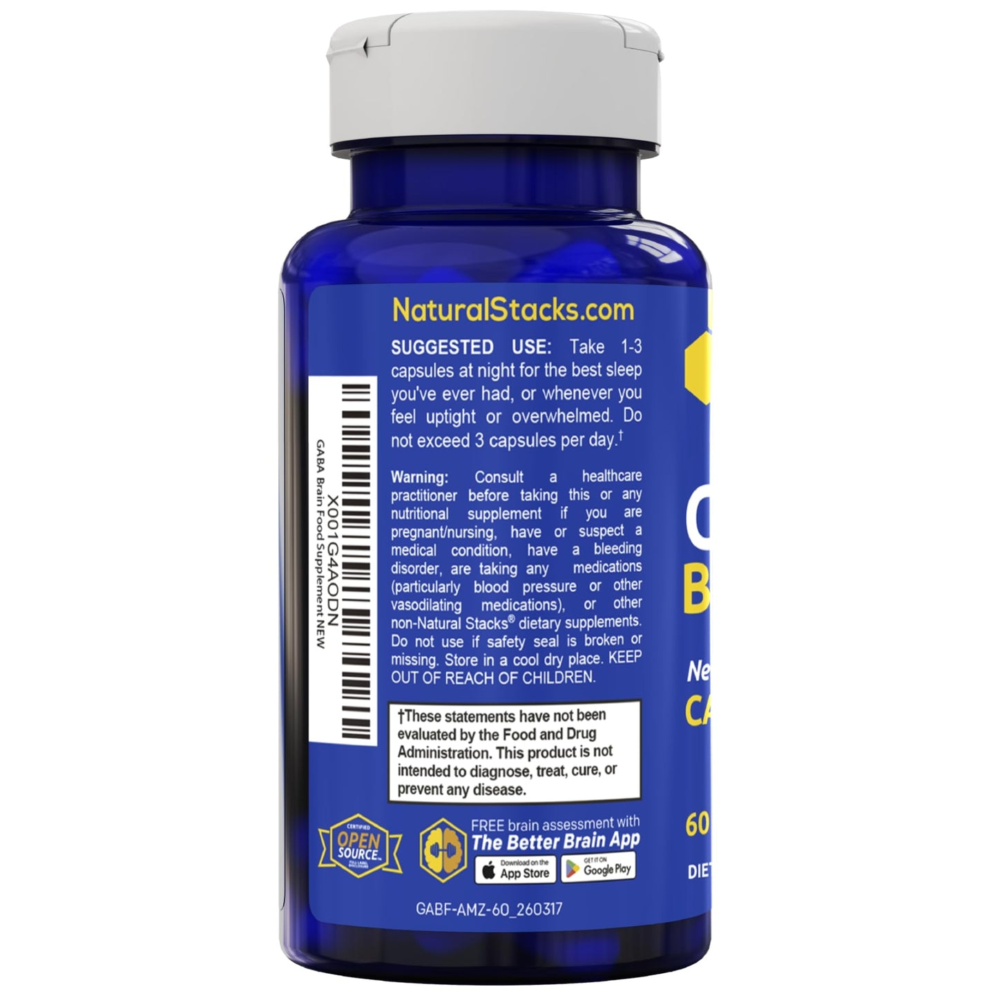 Natural Stacks GABA Brain Food With L-Citrulline, Calm And Relaxation Support, 120 Capsules