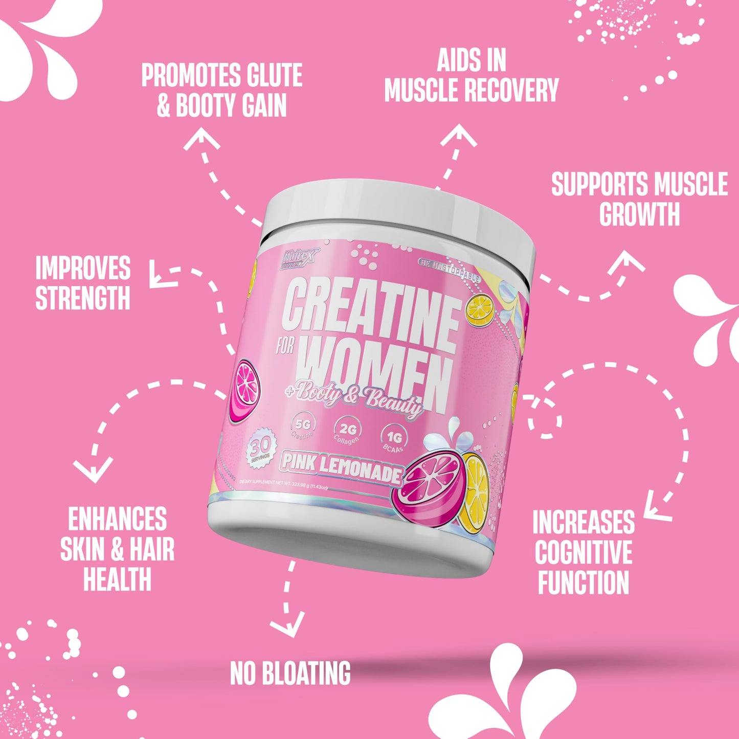 Nutrex Research Creatine for Women Booty & Beauty – Pink Lemonade Powder 13 Ounce