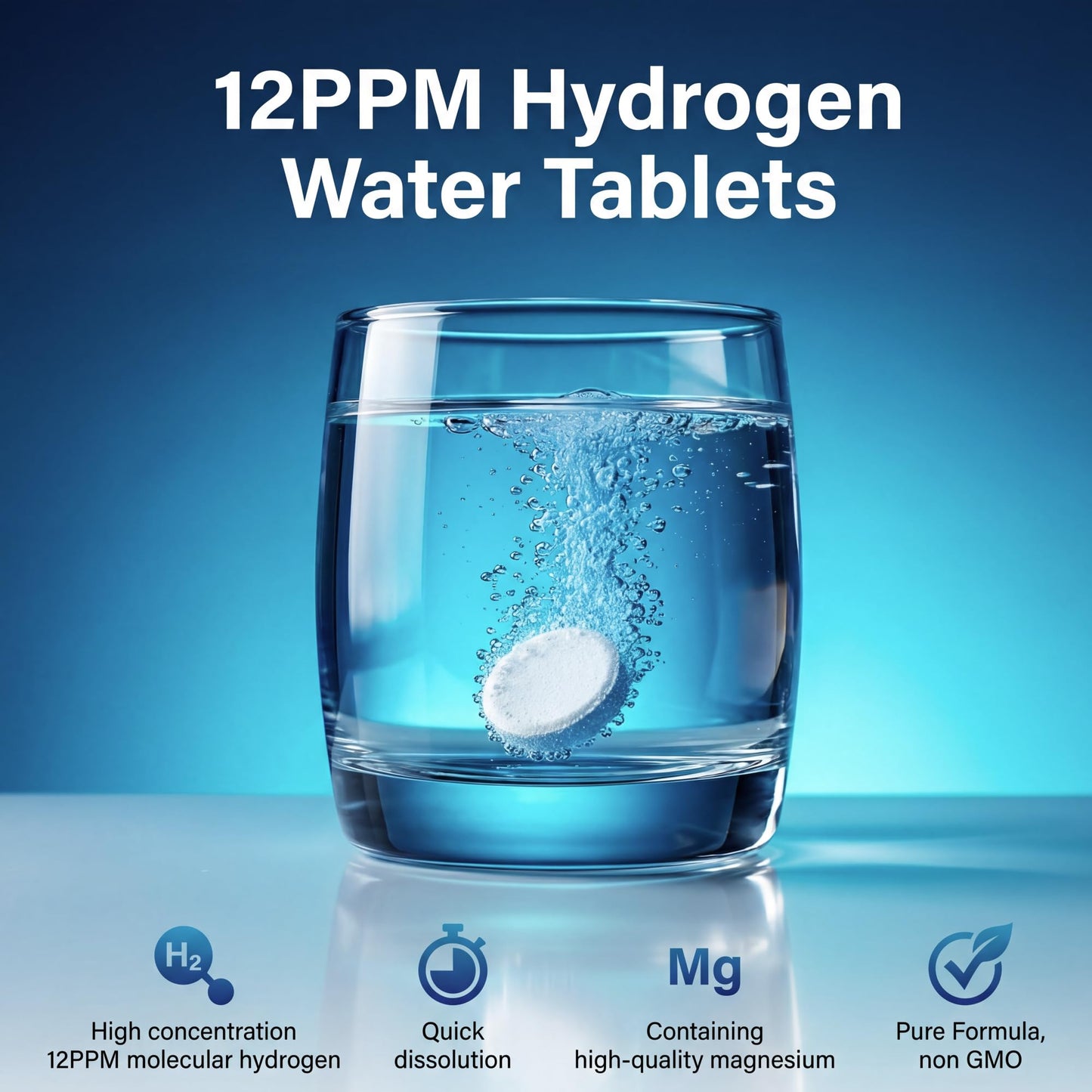 Hekeauo Hydrogen Water Tablets with Magnesium 12PPM H2 Molecular Hydrogen Tablets for Drinking Water, 60 Tablets