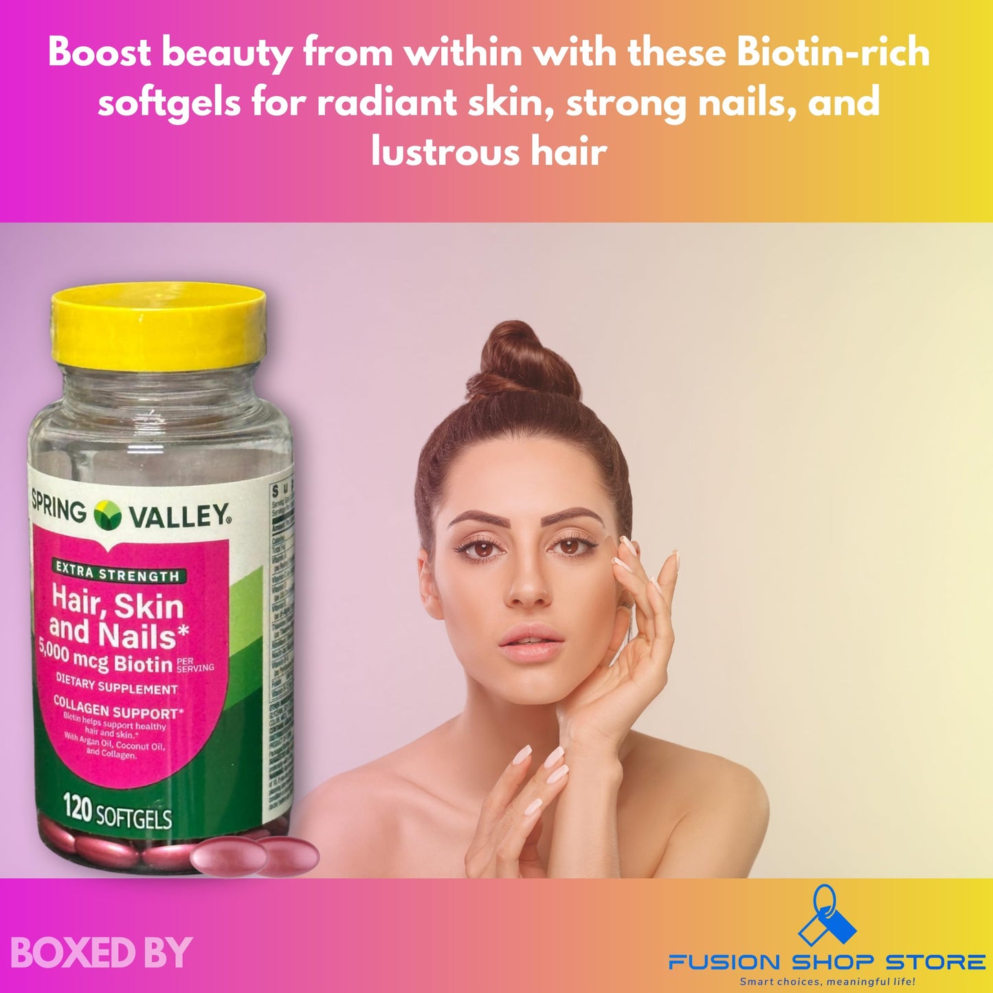 Fusion Shop Store Biotin Softgel Extra Strength 5000mcg, 120 Softgels
