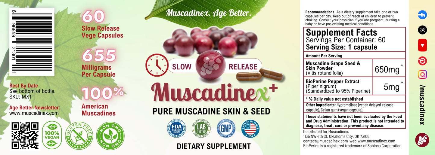 Muscadinex Muscadine Grapeseed Supplement Slow Release Capsules, 60 Capsules