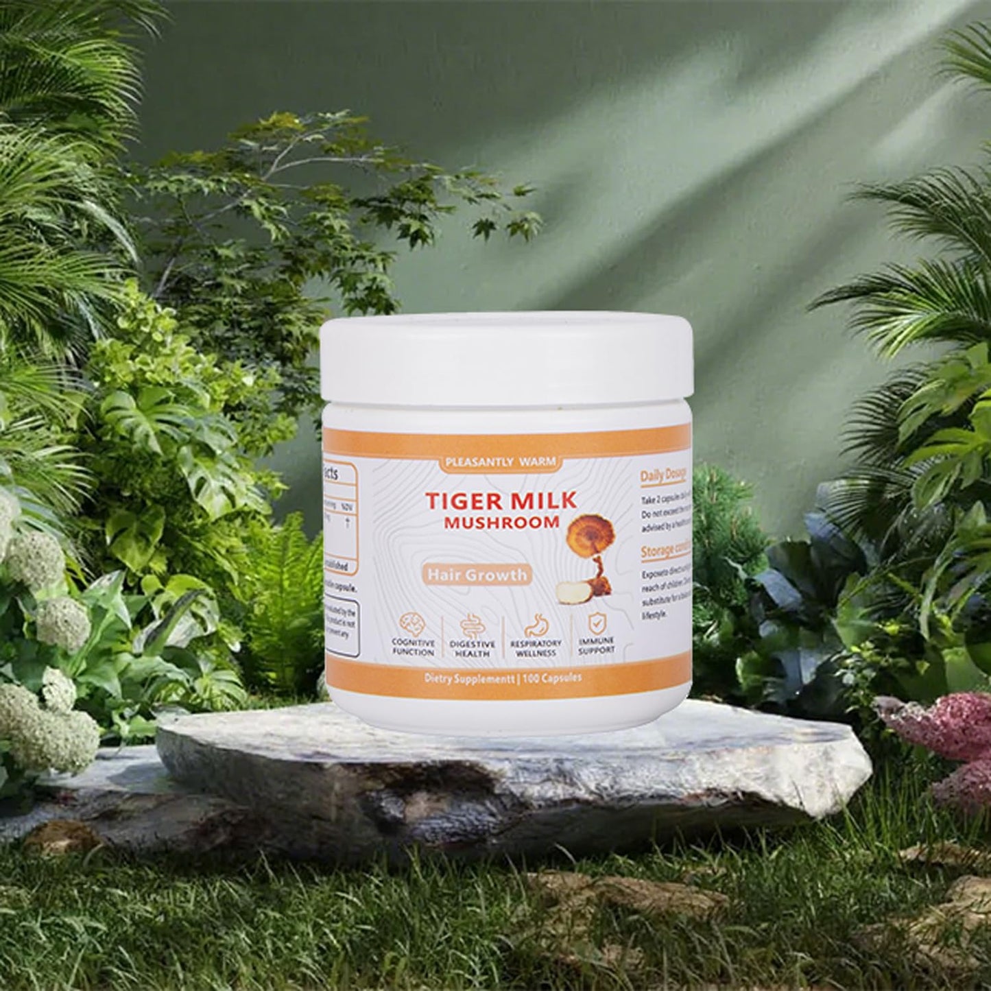 Pleasantly Warm Tiger Milk Mushroom Supplement 300mg with 50% Beta-Glucan for Immune Support, Lung & Respiratory Health, Focus, Hair Growth, Skin & Digestive Balance, 100 Capsules