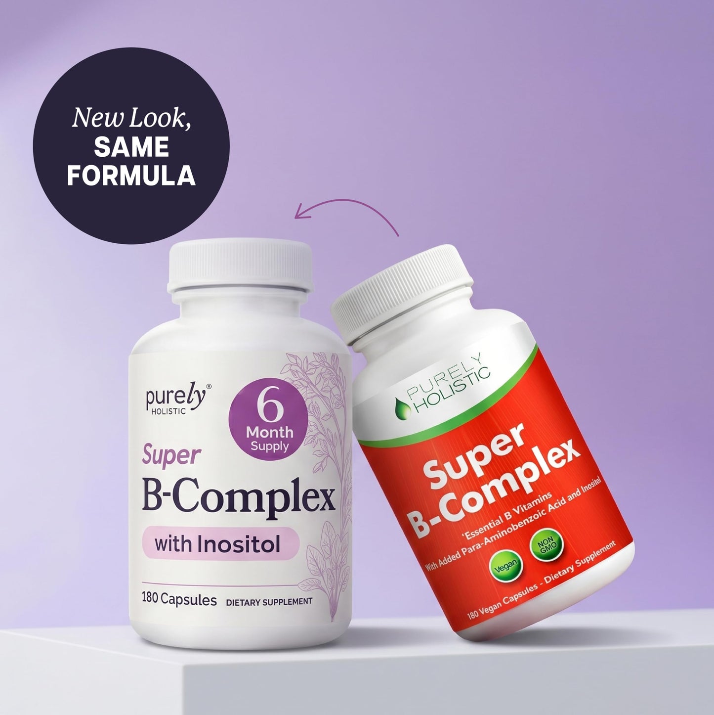 Purely Holistic Vitamin B Complex - 8 Super B Complex Vitamins with Choline & Inositol, B100 Complex, 180 Capsules