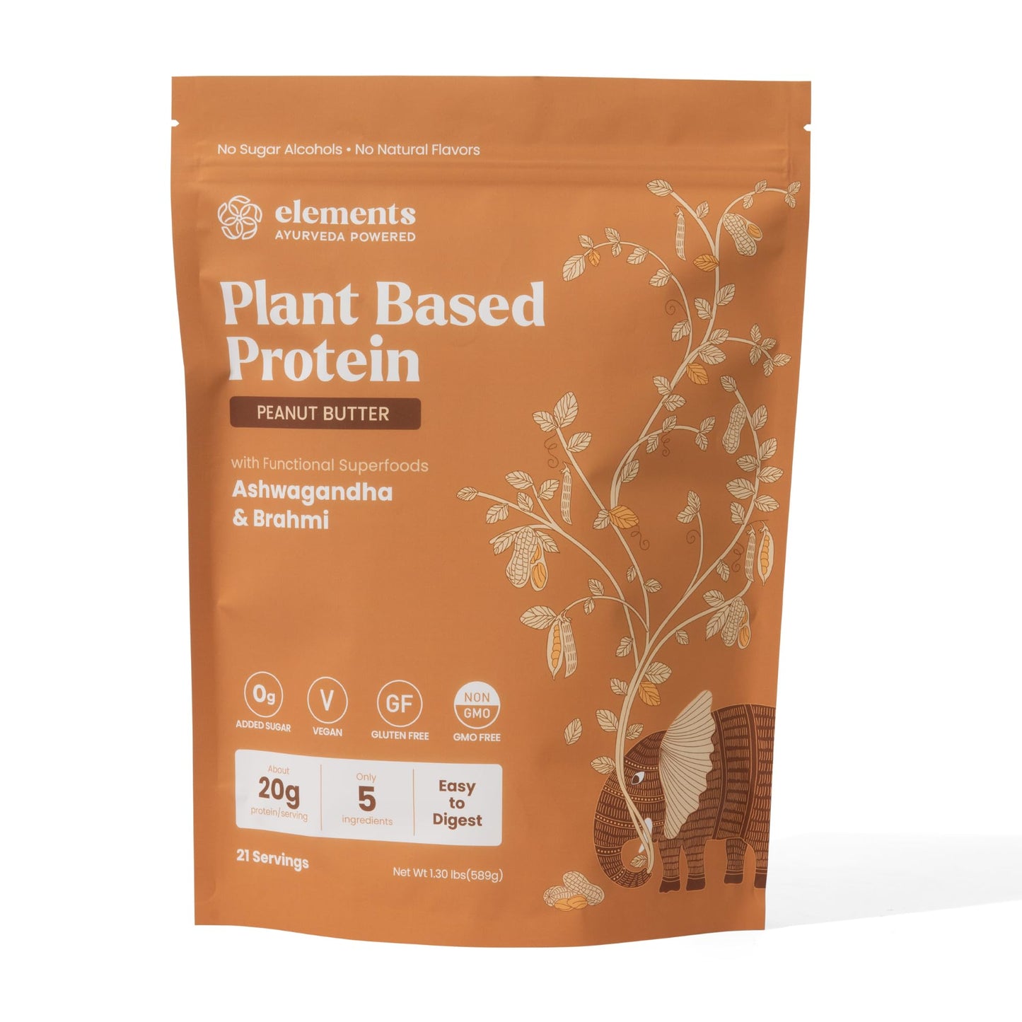 Elements Truffles Peanut Butter Plant Based Protein Powder 589g, 20g Protein