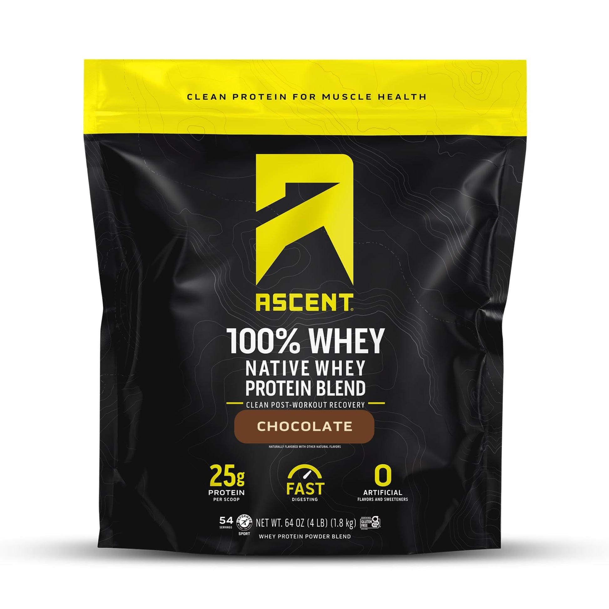 Ascent 100% Whey Protein Powder - Post Workout Whey Protein Isolate, Chocolate, 64 Servings
