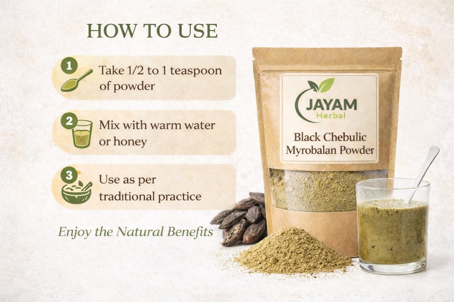 MADHURAM ENTERPRISE Black Chebulic Myrobalan Powder - Chotti HARR Powder, 3.52 oz