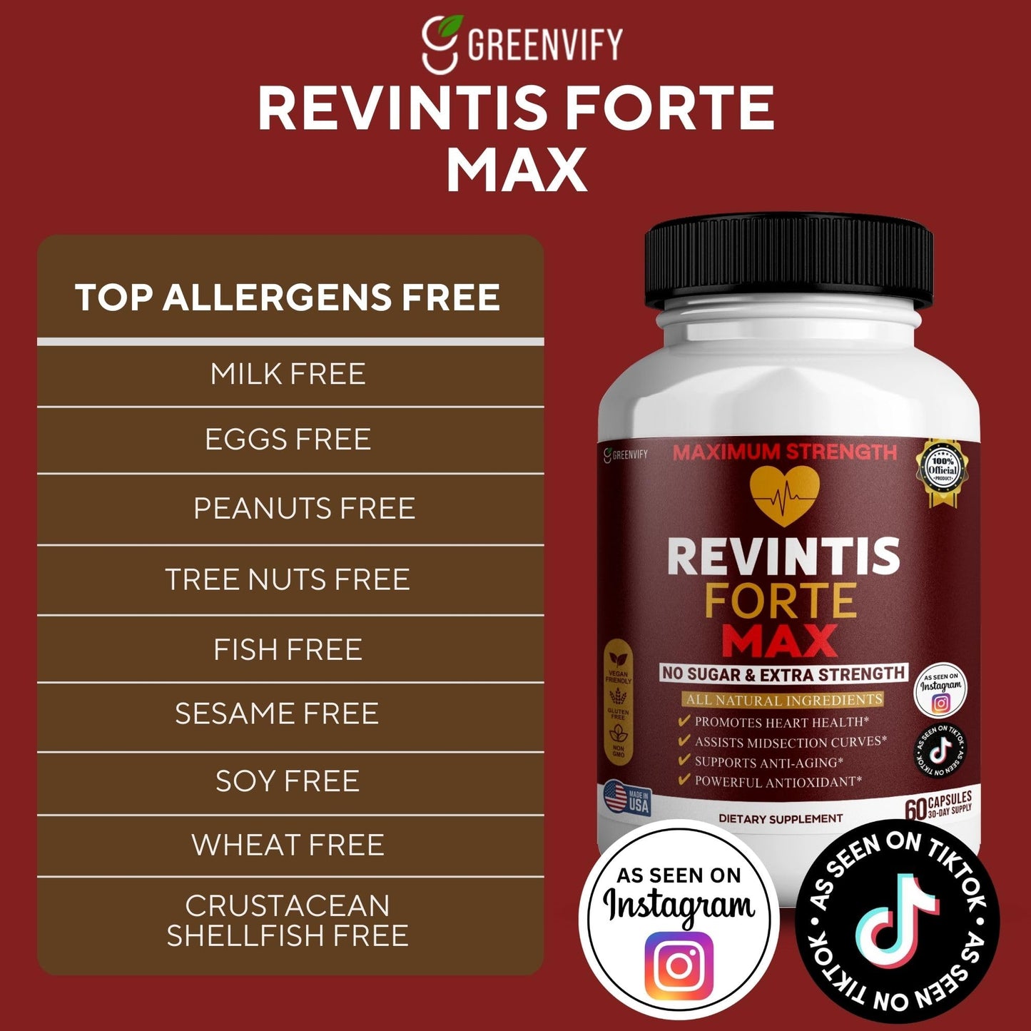 GREENVIFY Revintis Forte Max Resveratrol Supplement Maximum Strength, 60 Capsules