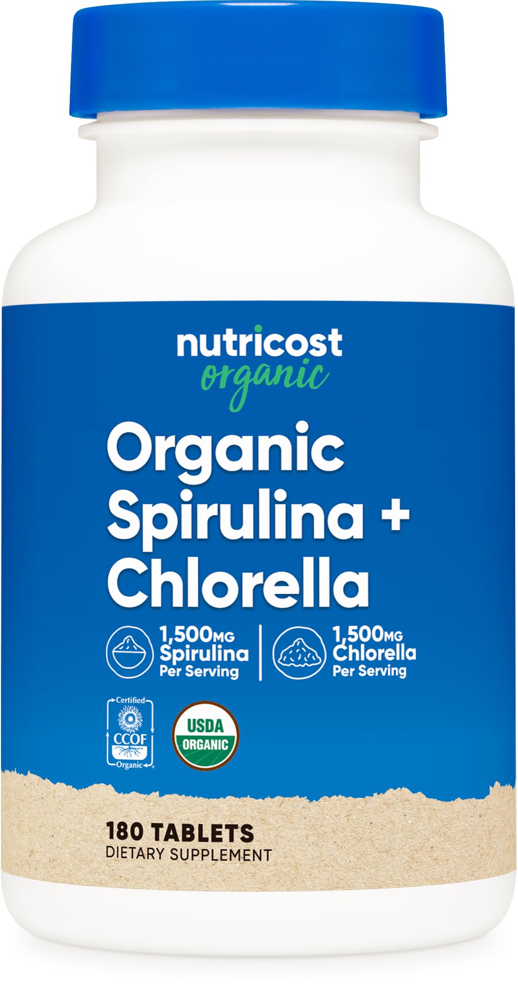 Nutricost Organic Spirulina + Chlorella 3000mg Tablets, 180 Count