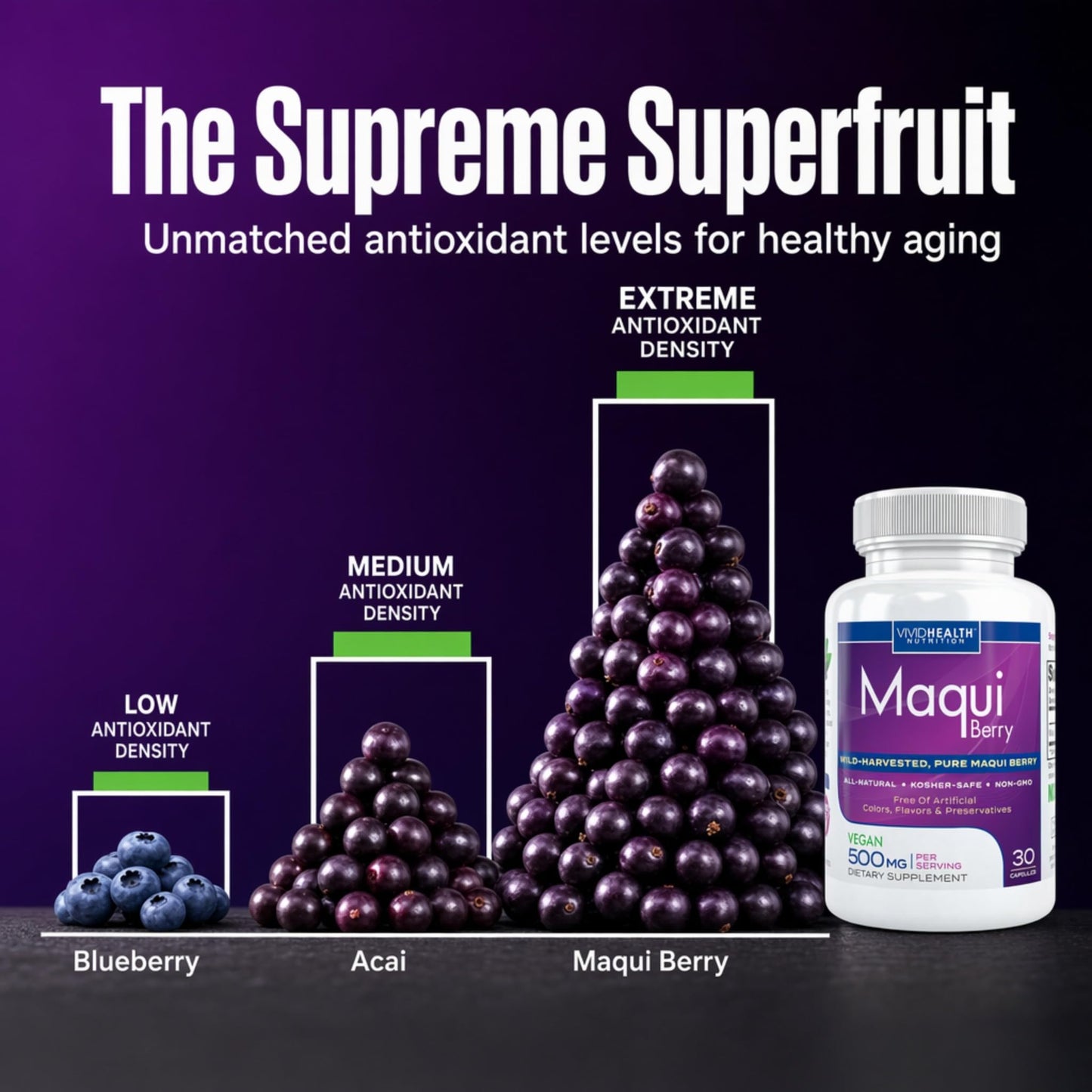 Vivid Health Nutrition Organic Maqui Berry Extract Capsules 30 Count