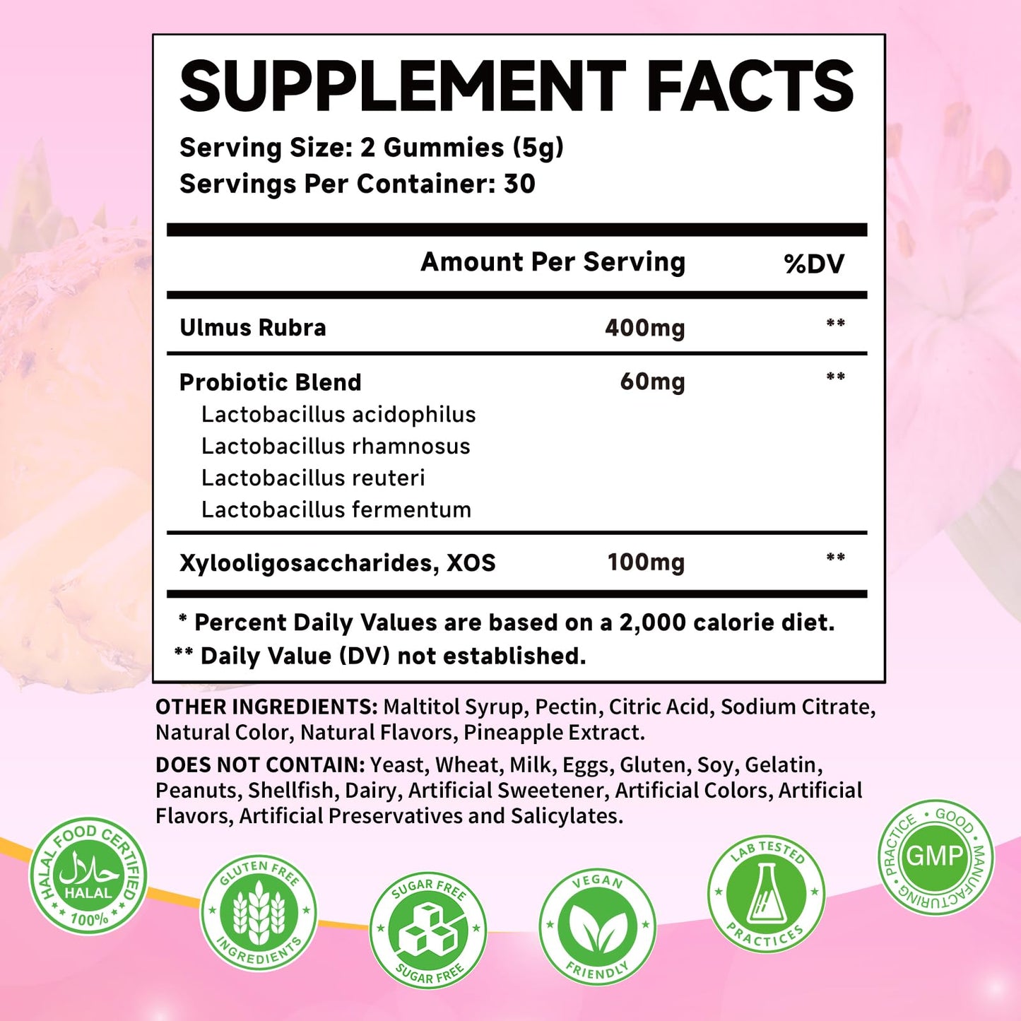 Mchokuu Feminine Probiotics Gummies for Women, pH Balance, Pineapple, 60 Count