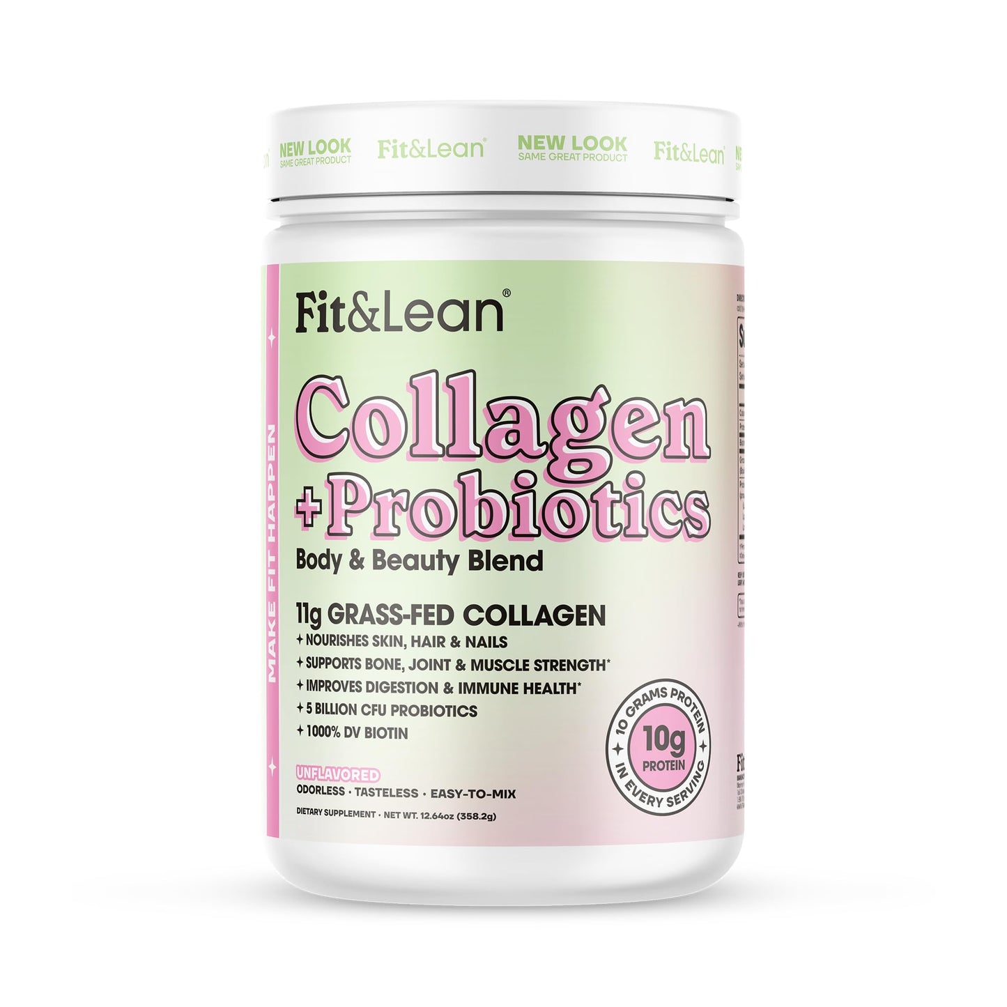 Fit & Lean Collagen + Probiotics, Peptide Powder 12.64 Ounce