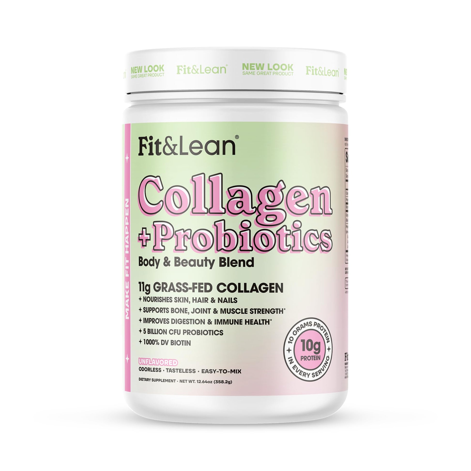 Fit & Lean Collagen + Probiotics, Peptide Powder 12.64 Ounce