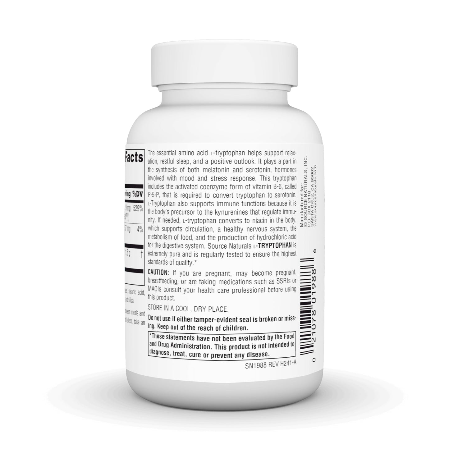 Source Naturals L-Tryptophan with Coenzyme B-6 500mg Tablet, 120 Tablets