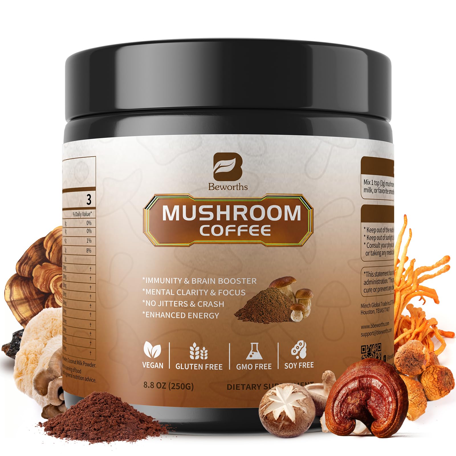 B BEWORTHS Mushroom Coffee Powder 8.8 Ounce