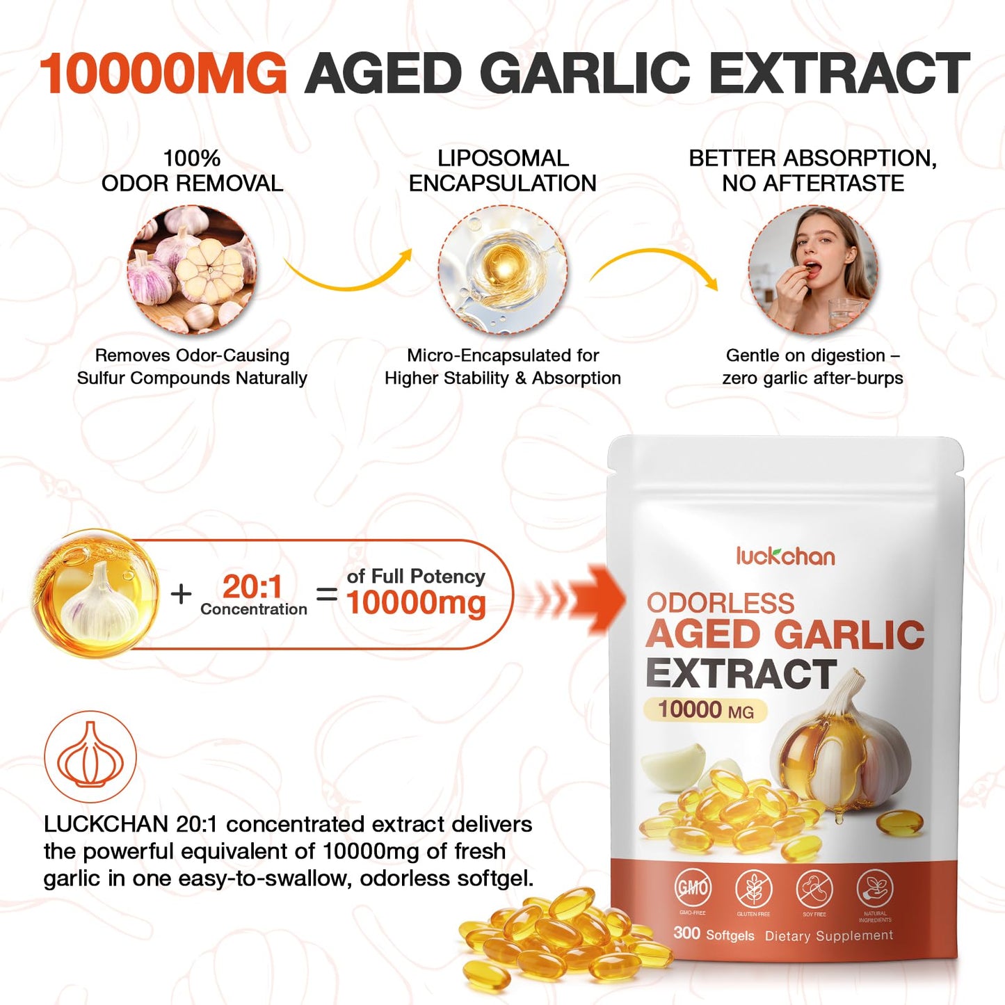 LUCKCHAN Aged Garlic Extract Softgels, 300 Count
