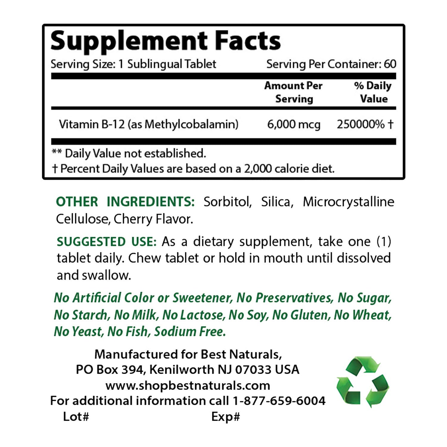 Best Naturals Vitamin B-12 6000 mcg & Vitamin D3 10000 IU Softgels 60