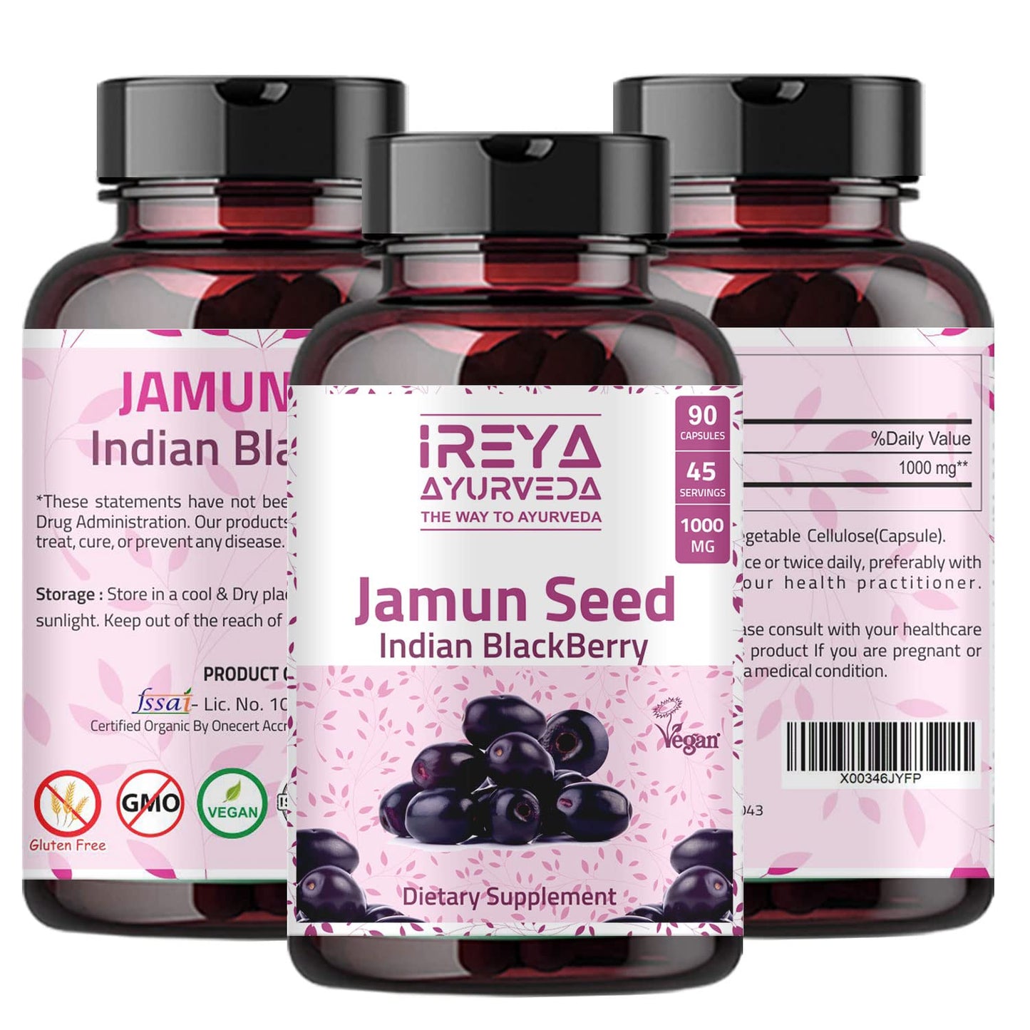 Ireya Ayurveda Jamun Seed Capsules 1000 mg, 90 Capsules