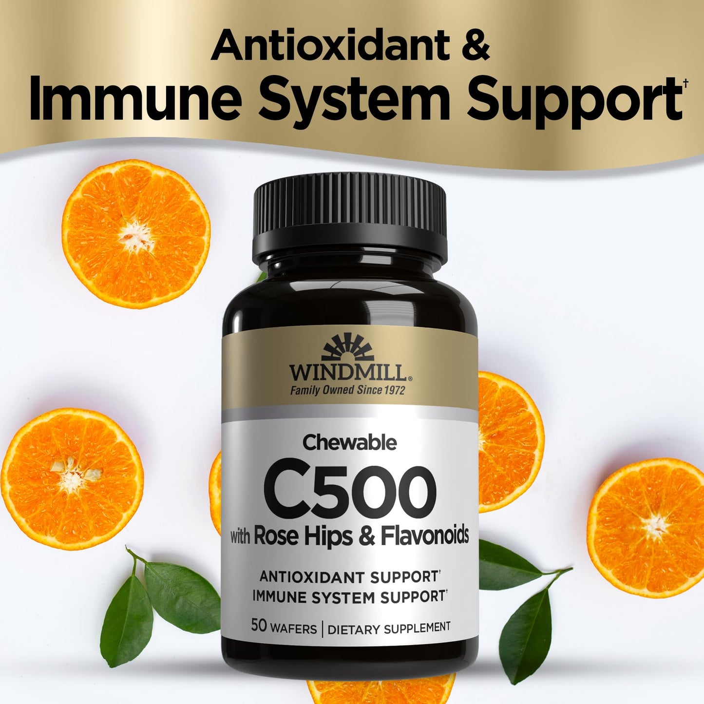 Windmill Vitamin C 500 mg with Rose Hips and Bioflavonoids Chewable Tablets, Acerola Berry, 50 Tablets