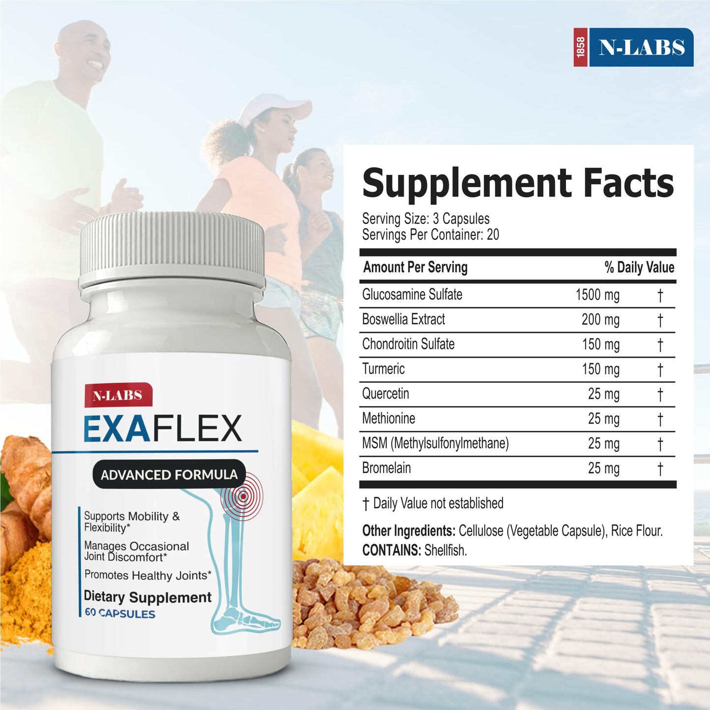 N-Labs ExaFlex Glucosamine Chondroitin MSM, Bromelain Capsules 60 Capsules