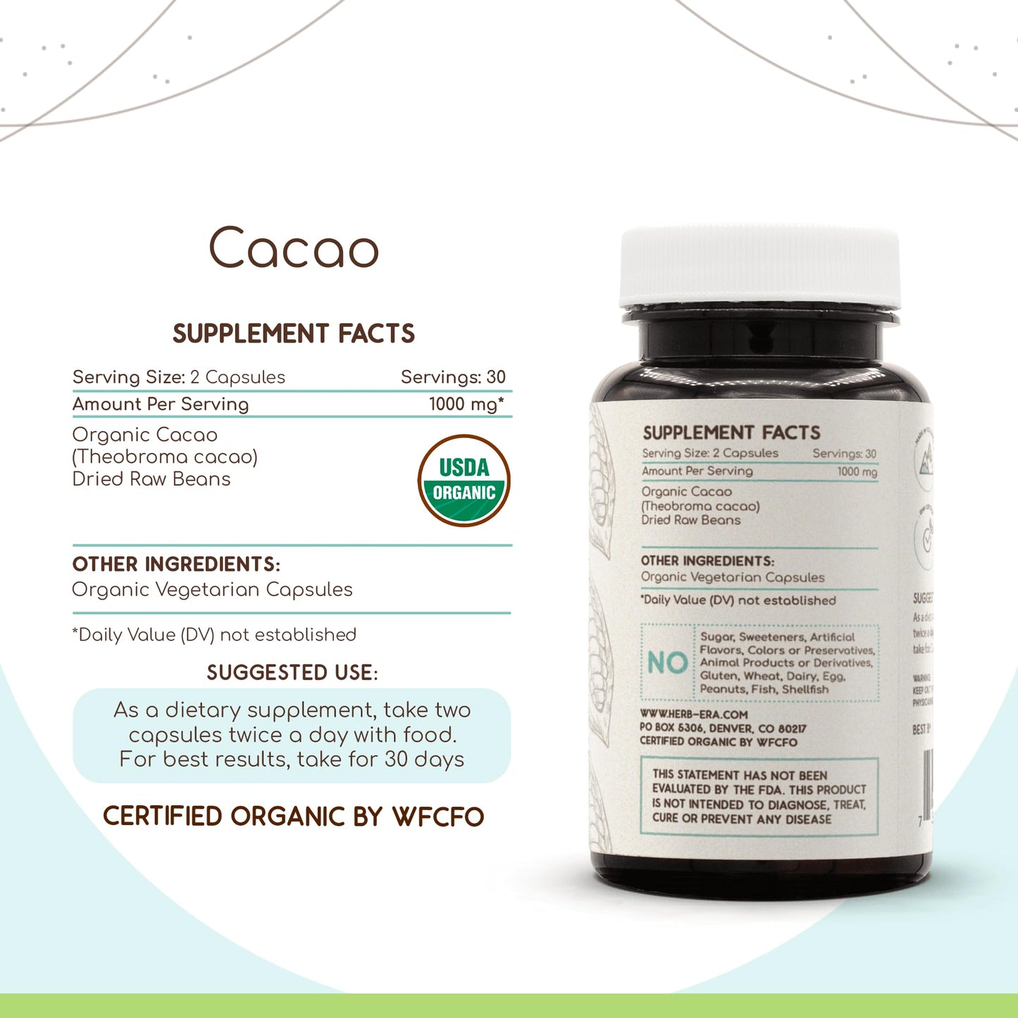HerbEra Cacao USDA Organic 60 Capsules