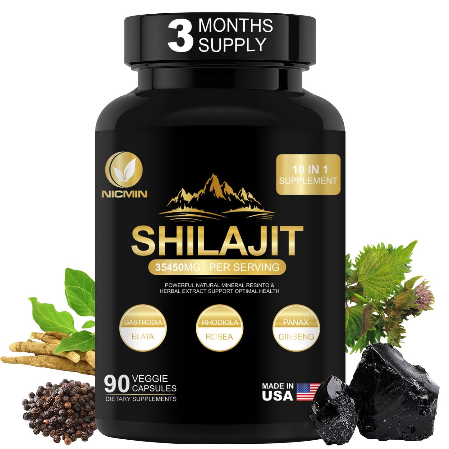 NICMIN 10-in-1 Pure Himalayan Organic Shilajit Capsules, 270 Count