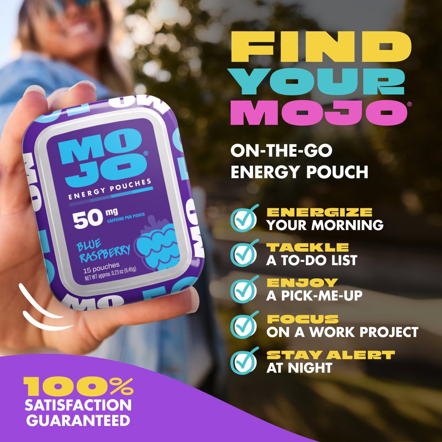 MOJO Energy 50mg Caffeine Pouches Capsules, 75 Count