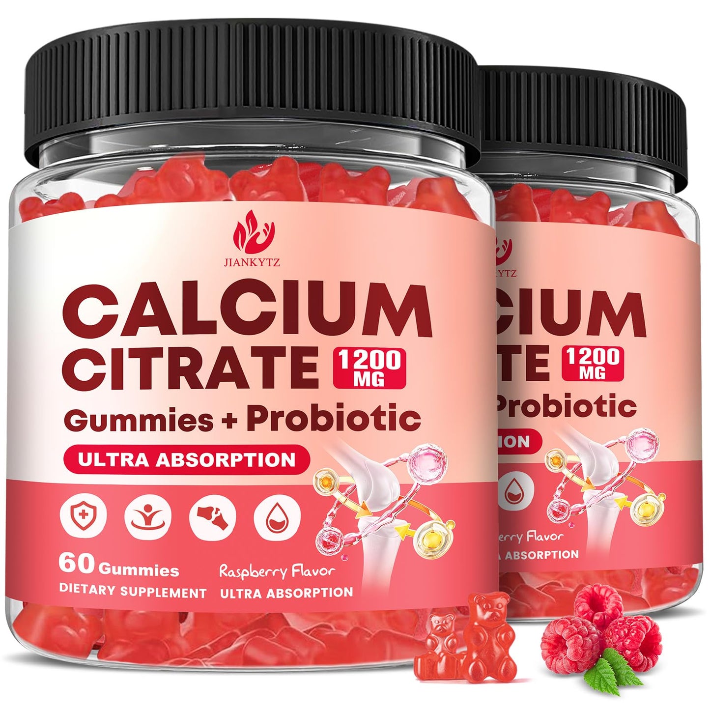 JIANKYTZ Sugar Free Calcium Citrate 1200 mg + Probiotic Gummies with Vitamin D3, K2, Magnesium Gummy, 120 Count