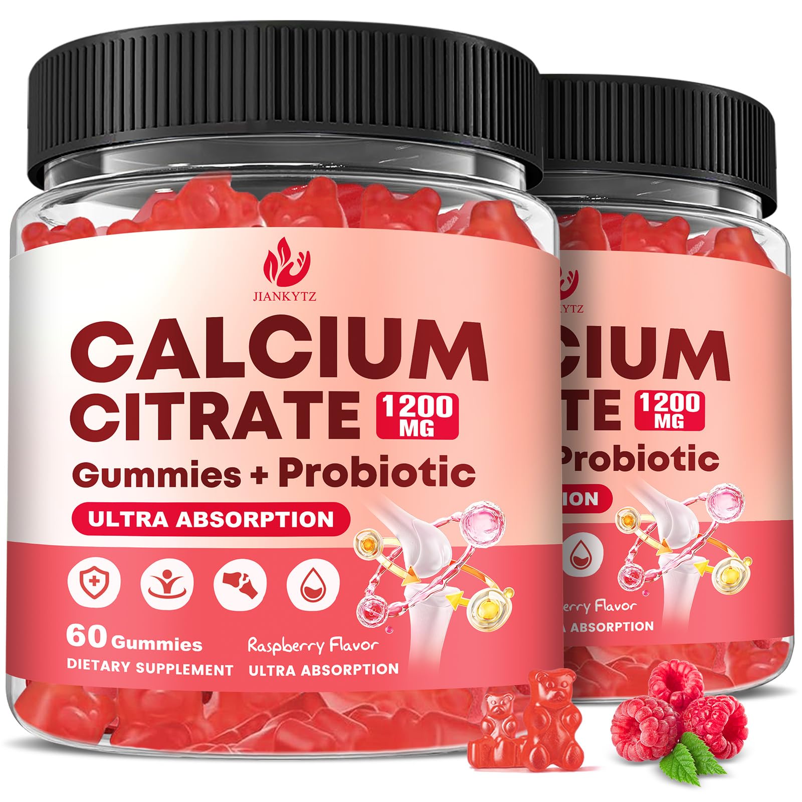 JIANKYTZ Sugar Free Calcium Citrate 1200 mg + Probiotic Gummies with Vitamin D3, K2, Magnesium Gummy, 120 Count
