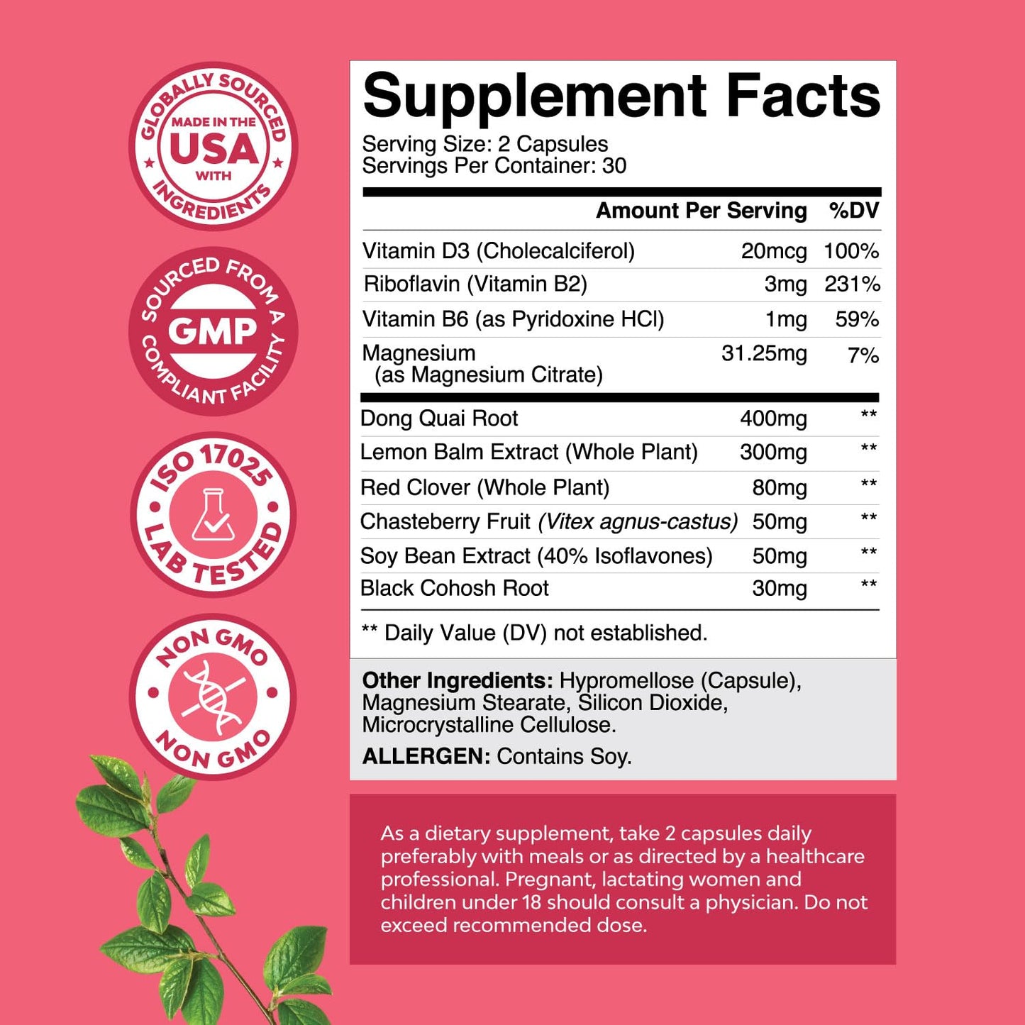 Natures Craft Complete Herbal Menopause Supplement for Women Capsules 60 Count