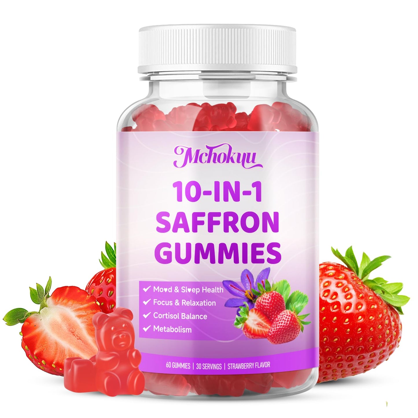 Mchokuu Saffron Gummies for Kids & Adults 88.5mg Supplement, 60 Count