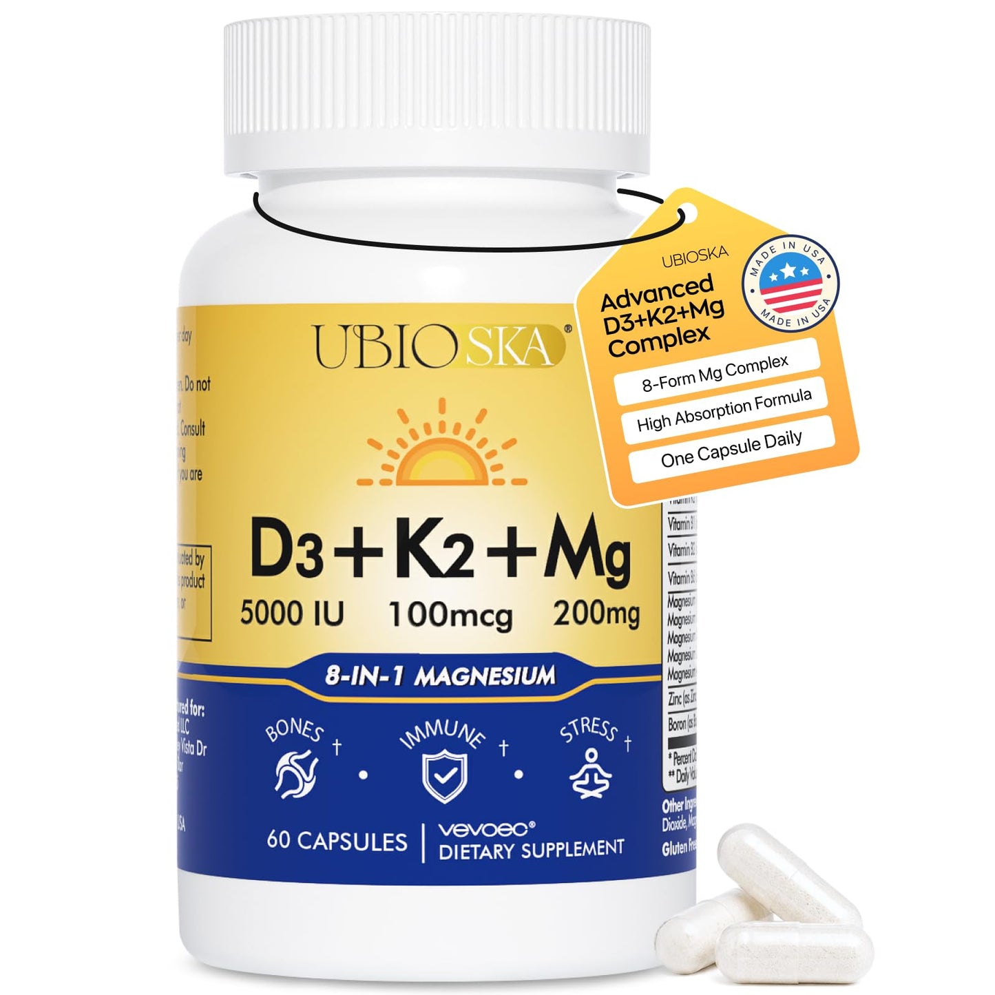 UBIOSKA Vitamin D3 K2 Magnesium Capsule, 1 Capsule