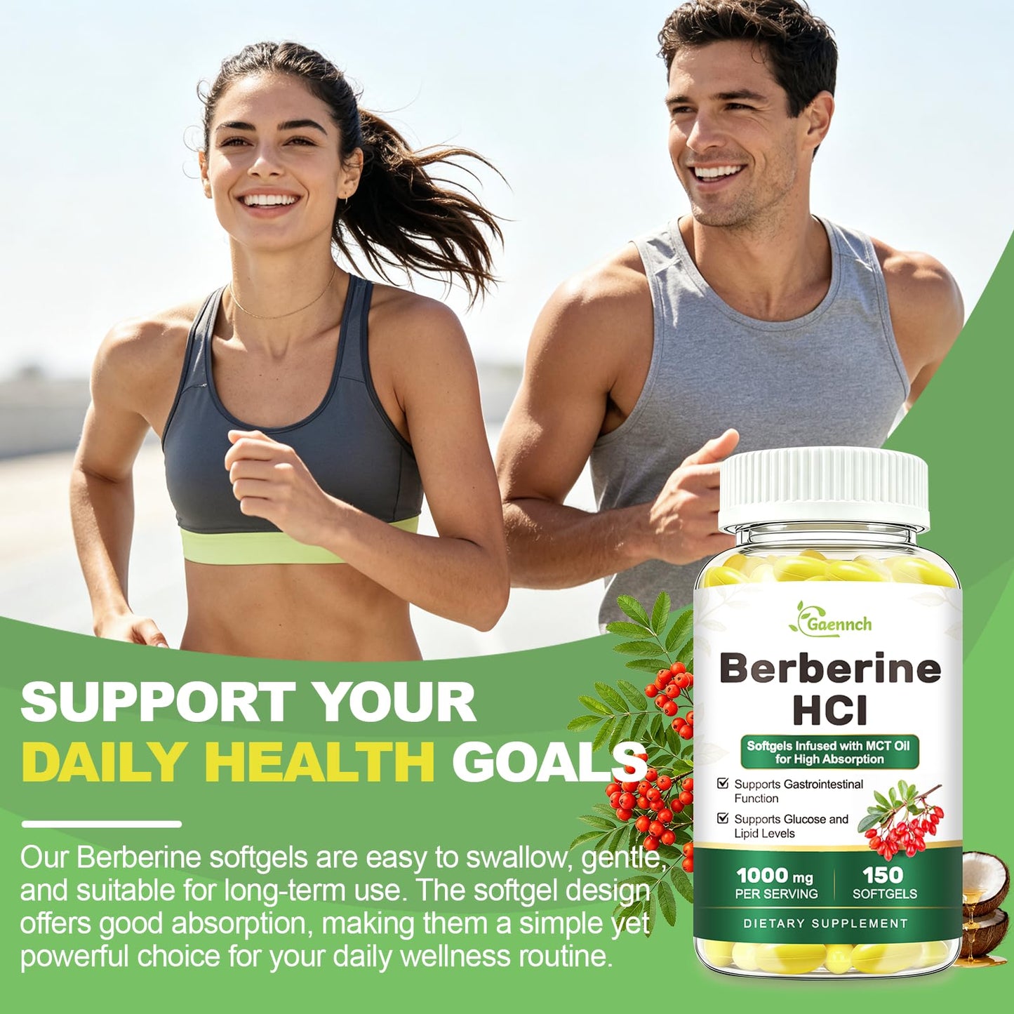 Gaennch Berberine HCl 1000mg Softgel, 150 Softgels