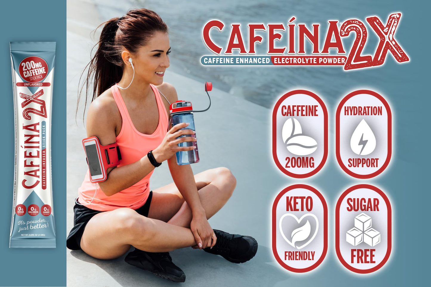 CAFEINA 2X 200mg Caffeine and Electrolyte Infused Powder Sticks, 18 Sticks