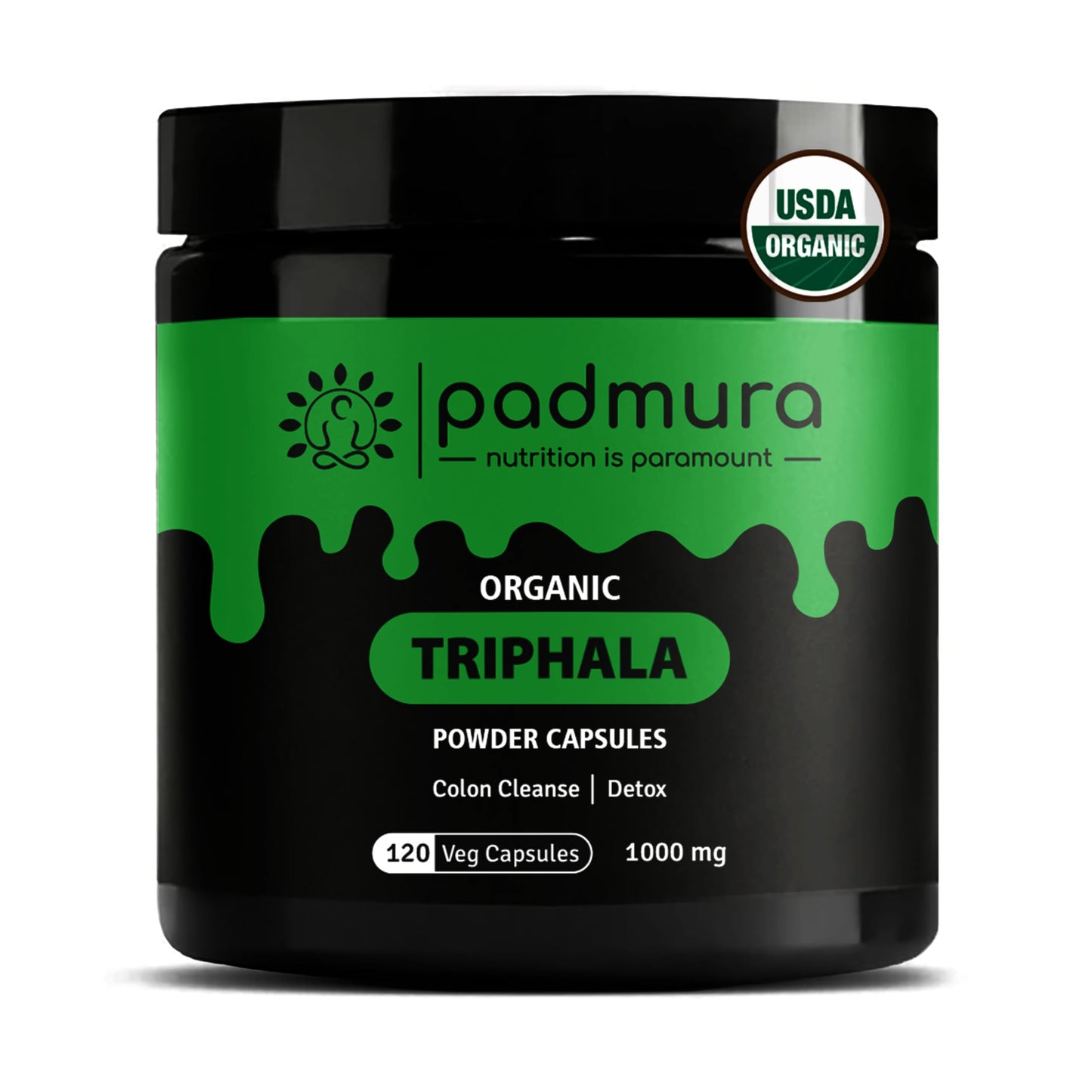 PADMURA Organic Triphala Powder Capsules 1000mg, 120 Veg Capsules