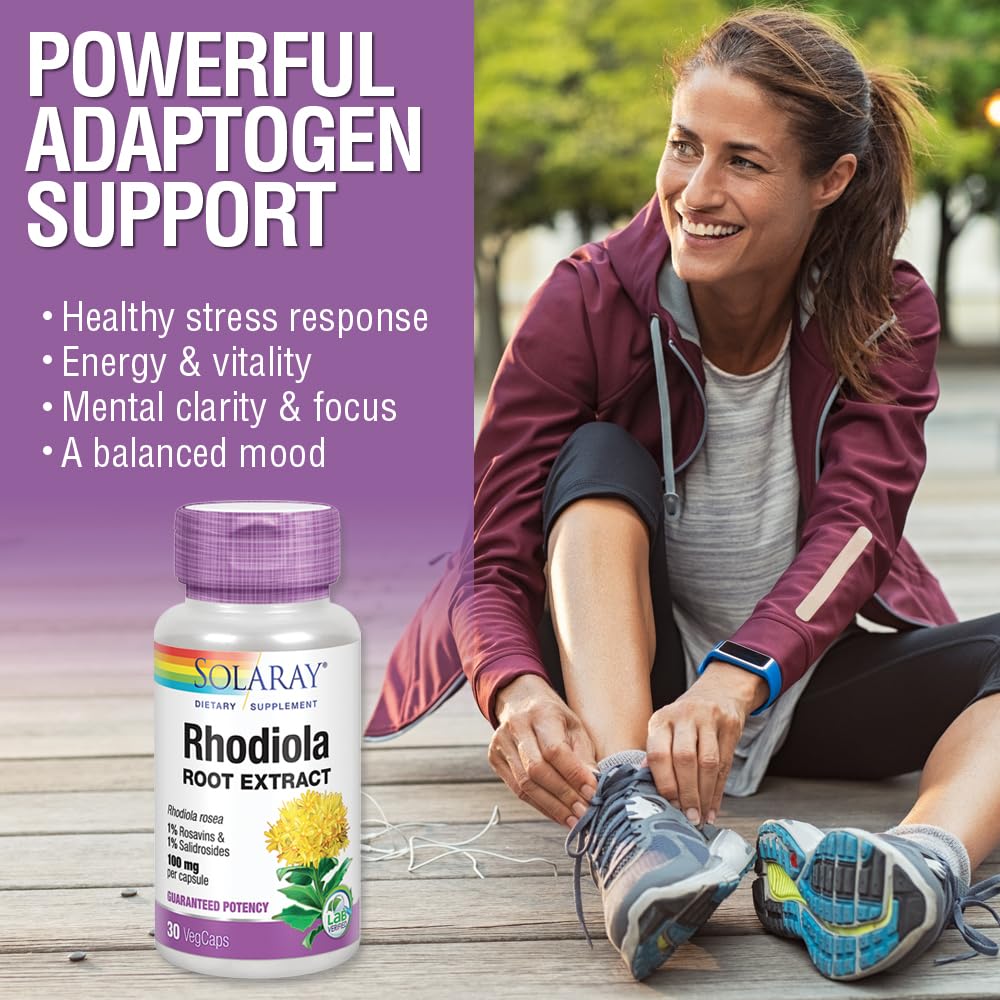 SOLARAY Rhodiola Root Extract 100mg, 1% Salidrosides 30 Capsules