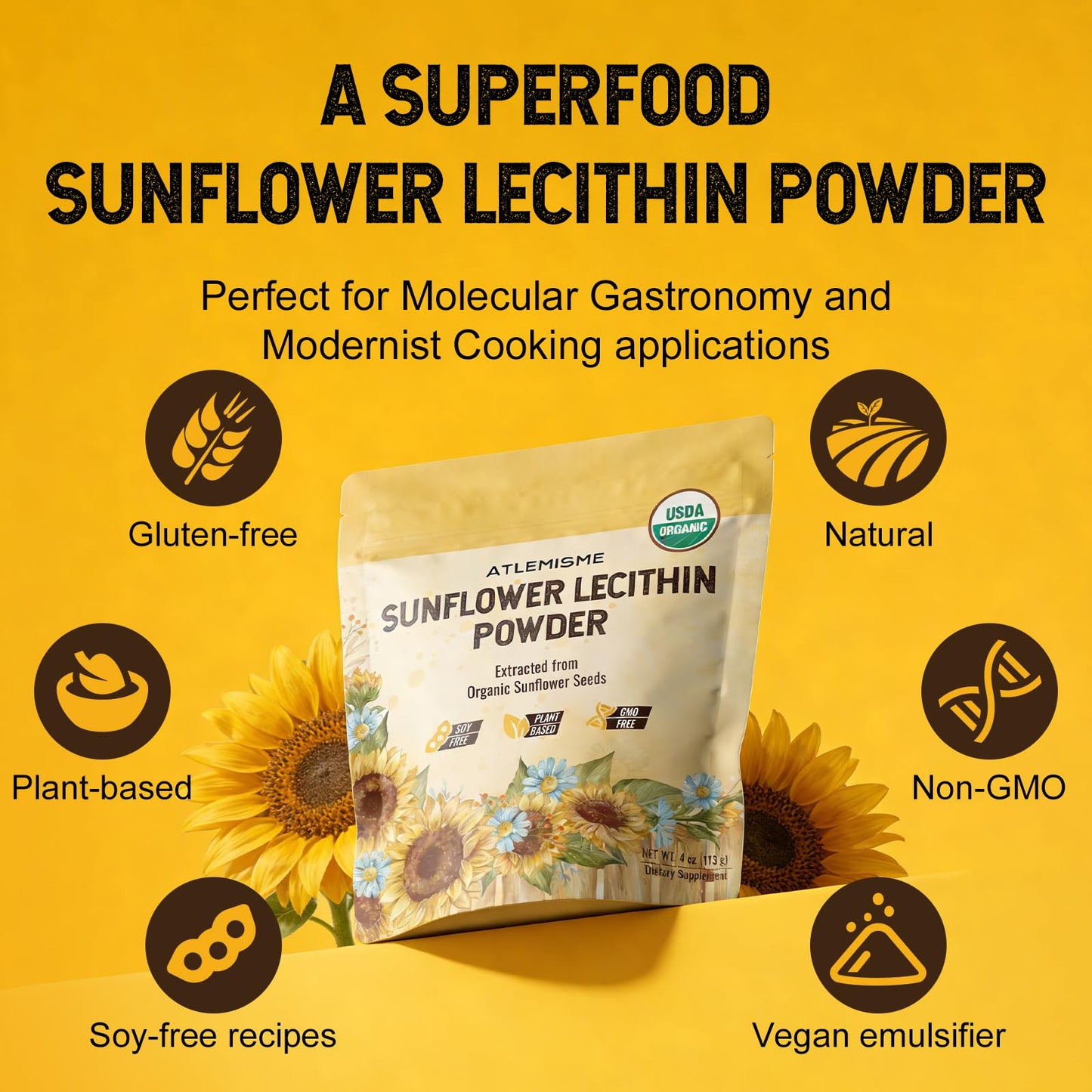 ATLEMISME Sunflower Lecithin Powder 4 oz
