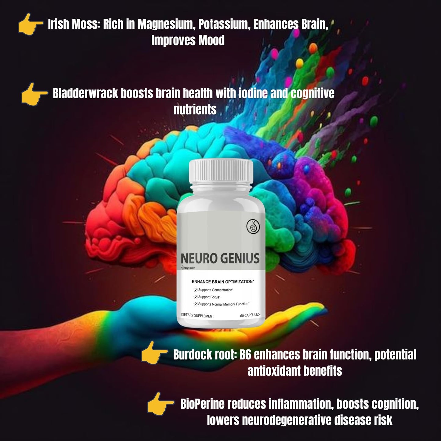 Sampuraka Neuro Genius Advanced Cognitive Support Supplement to uplock Brain Potential Capsule 60 Count