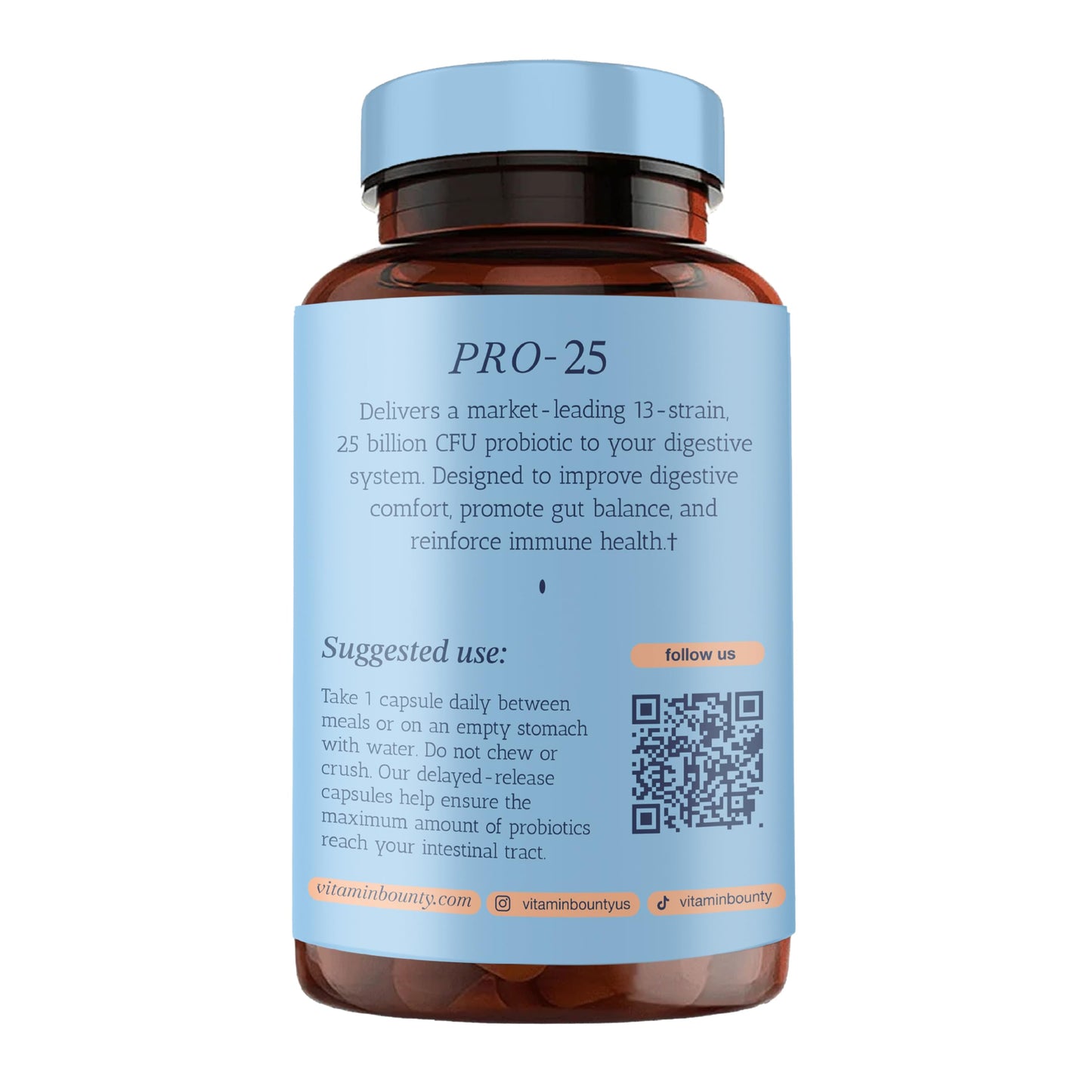 Vitamin Bounty Pro-25 Probiotics for Women & Men - 25 Billion CFU - Probiotic Prebiotic for Digestive Health & Gut Support with Lactobacillus Acidophilus, Bifidobacterium Probiotic - 30 Veg Capsules